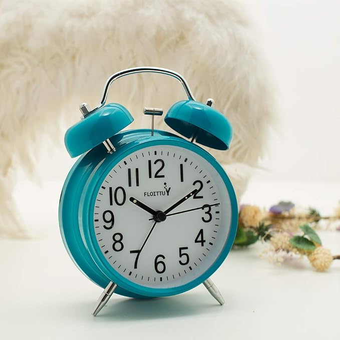 FLOITTUY [Loud Alarm for Deep Sleepers) 4'' Twin Bell Alarm Clock with Backlight for Bedroom and Home Decoration(Blue)