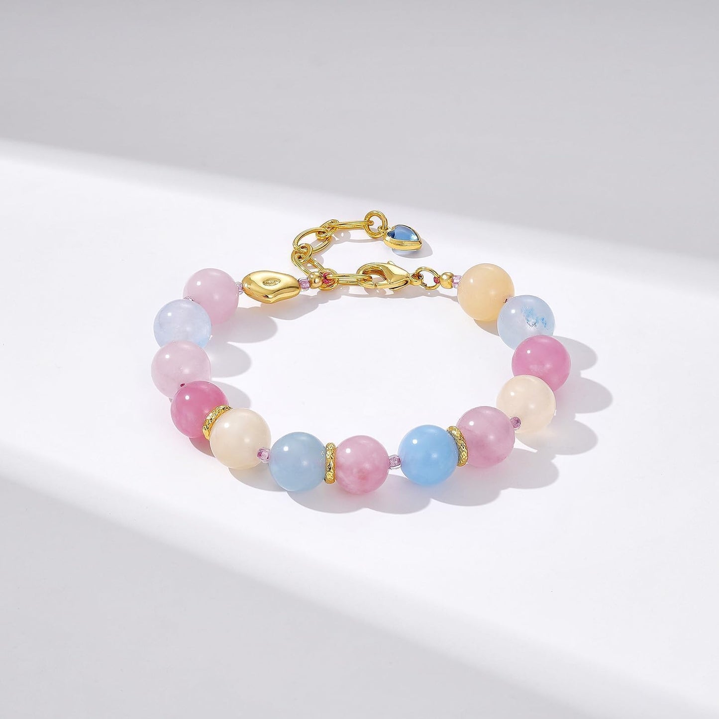 KissYan Beaded Bracelets for Women, Colorful Natural Stone Boho Bead Bracelet for Beach, Handmade Gemstone Summer Jewelry Gifts (Morganite)