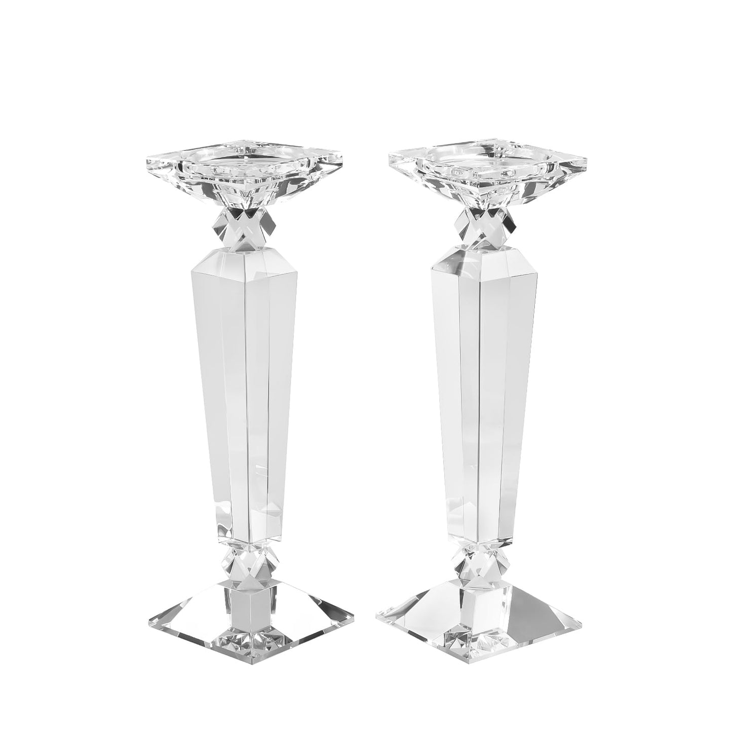 Crystal Candle Holders Set of 2,Crystal Taper/Pillar Candlestick Holders,Ultra Elegant & Modern Centerpiece Home Décor,Wedding(12inch Tall)
