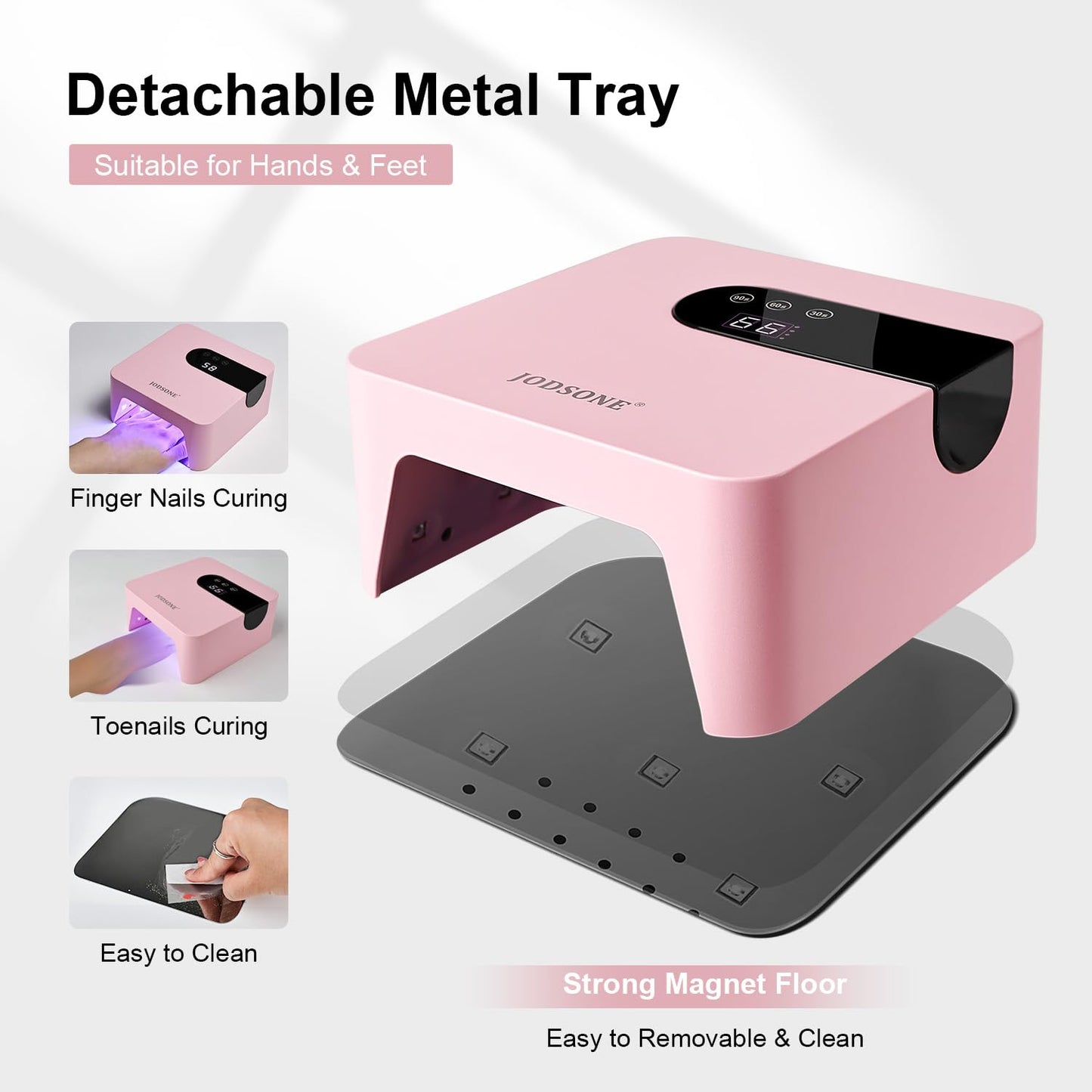JODSONE U V Nail Lamp Rechargeable Portable with 3 Timers and LCD Display Screen for Cordless Nail Dryer Gel Pink