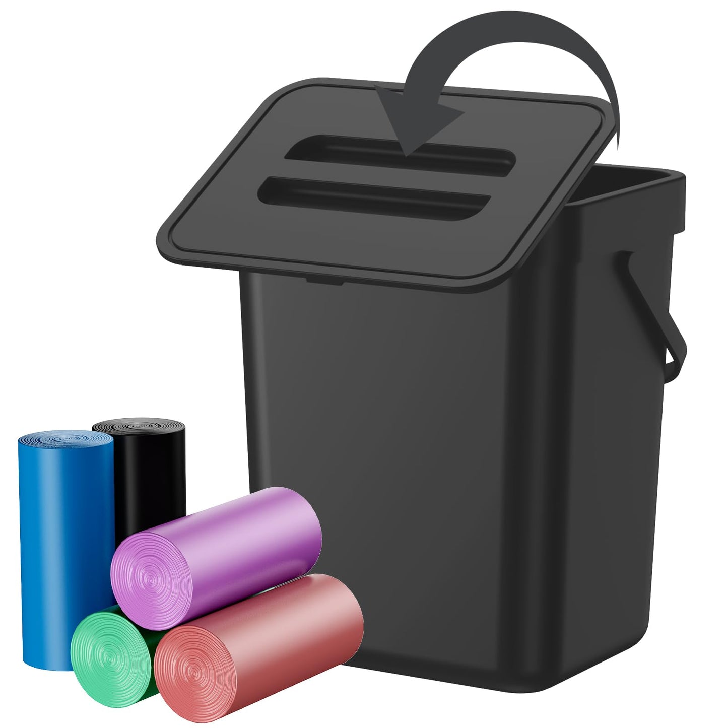 Compost Bin Kitchen, Includes 100 Trash Bags, Hanging Trash Can with Lid, Features Pet-Proof, Odor-Proof, and Quiet Opening/Closing. Suitable for Bathrooms/Bedrooms/Offices (Black, 0.8Gal/3L)