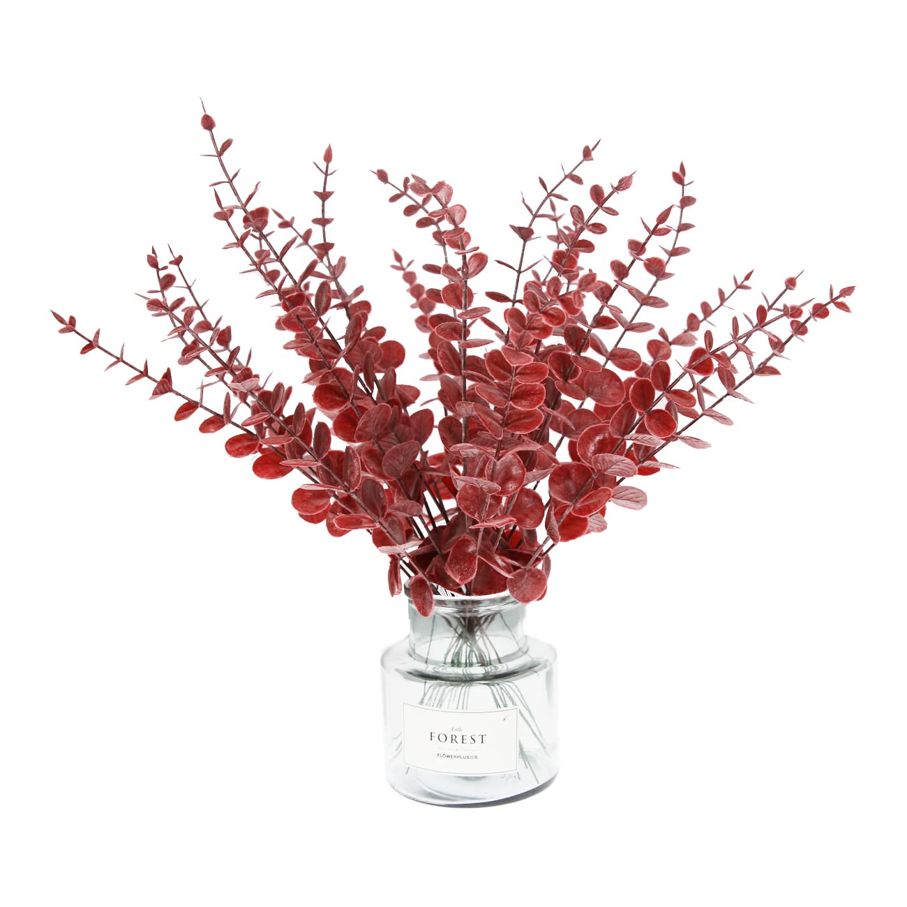 Tinsow Real Touch Leaf Artificial Eucalyptus Stem Faux Eucalyptuses Wedding Bouquet Centerpiece Home Decor (26, Red)