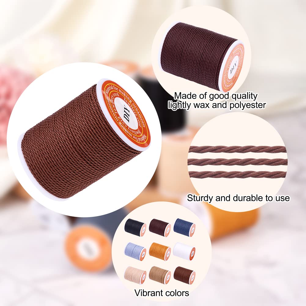 Craftdady 9 Rolls 1mm Waxed Polyester Twine Cord Macrame Braided Bracelet Making Beading Thread String Twisted Trim Cord for Friendship Jewelry Necklace Craft Making, 12 Yards/Roll