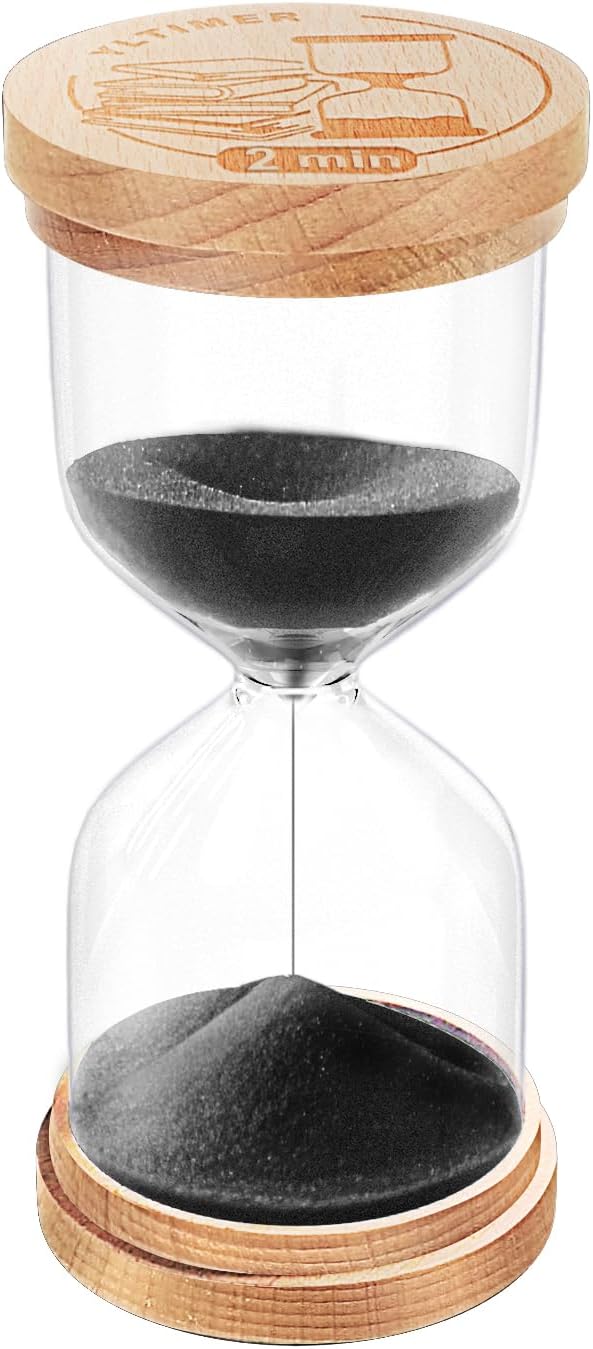 2 Minute Wooden Sand Timer Hourglass:Beech Wood Sand Clock,Small Sand Watch 2 Min,Hour Glass Sandglass for Home,Brushing Teeth,Kitchen (Black)