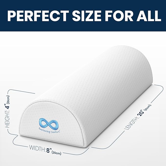 Everlasting Comfort Knee Pillow for Back Sleeping, Comfortable Pure Memory Foam Half Moon Bolster Pillow for Legs - Under Knee Pillow for Sleeping, Leg Pillow for Back Pain