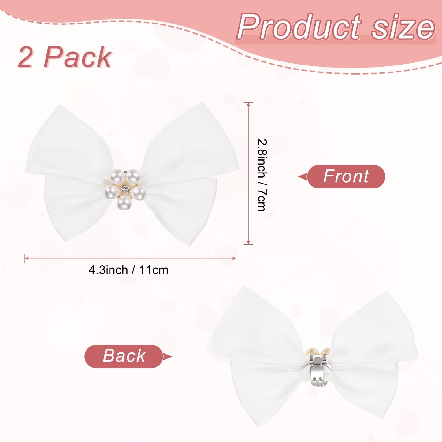M METERXITY 2-Pack Bow Shoe Clips, Satin Elegant Detachable Shoe Buckle Bridal Bow Heels Accessories with Pearl Rhinestone for Wedding/Party/Prom, Cute Bowknot Heels Clip [Pure White]