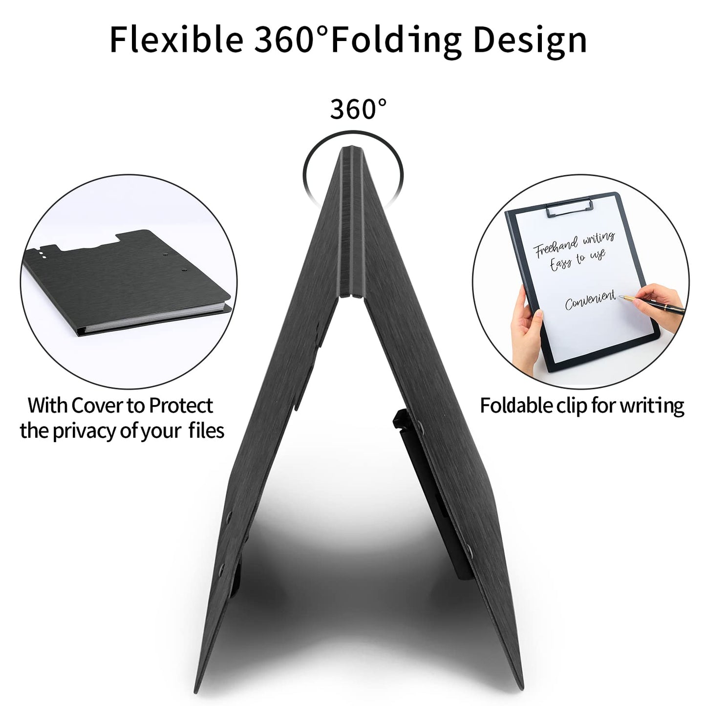 URbantin A4 Clipboard,5 Pack Foldable Clipboards with Two Clips File Document Organiser,Clip Board for Business,Office,School or Restaurant (Black)