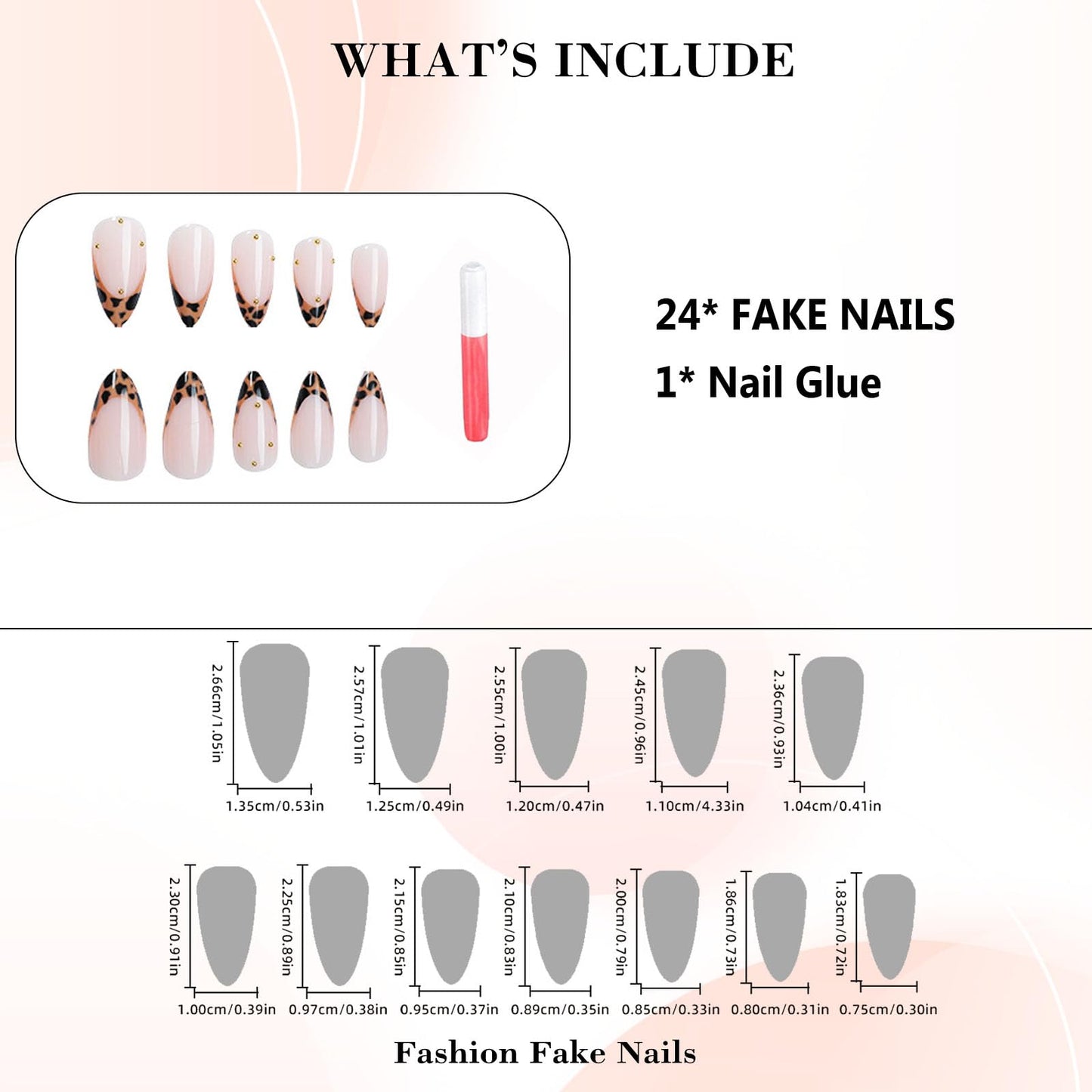 IMRAIN Fall Press on Nails - Medium Almond Fake Nails, Brown Leopard Print French False Nails Tips - Gold Bead Designs, Full Cover Acrylic Glossy Glue on Nails for Women Girls 24Pcs