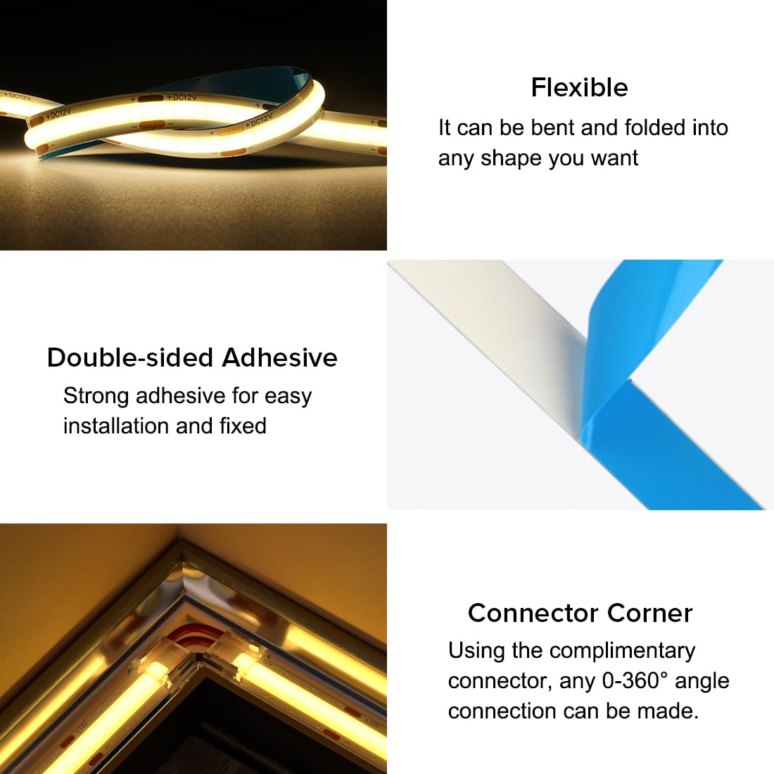 FCOB 16.4FT COB LED Strip Lights IP65 Waterproof Dimmable 2700K Warm White Strips 480LEDs/m DC24V Adhesive Flexible Cuttable Tape Lights for DIY Home Decor, Shelf, Cabinet (No Adapter or Controller)