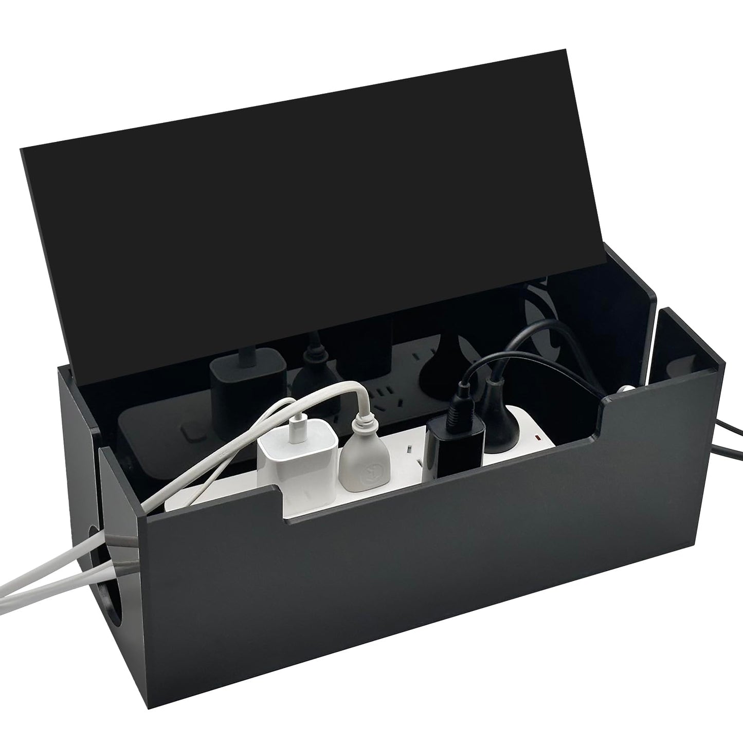 Cable Cord Organizer Box, 2 Open Slots Cords Hider Box, Under Desk Power Strip Organizer and Floor Cables Storage, Black