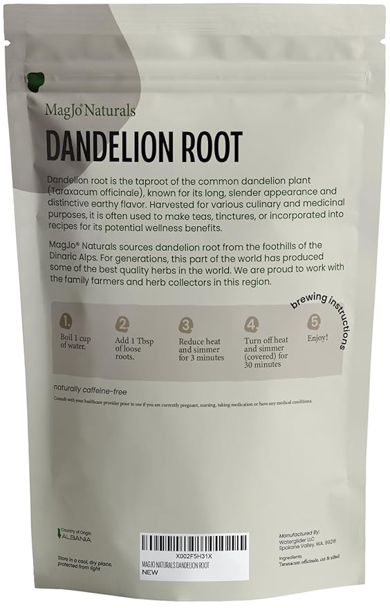 MagJo Naturals Dandelion Root, Raw, Not Roasted, Loose Tea (50 + Cups) (4 oz) 100% Wild-Crafted from Eastern Europe