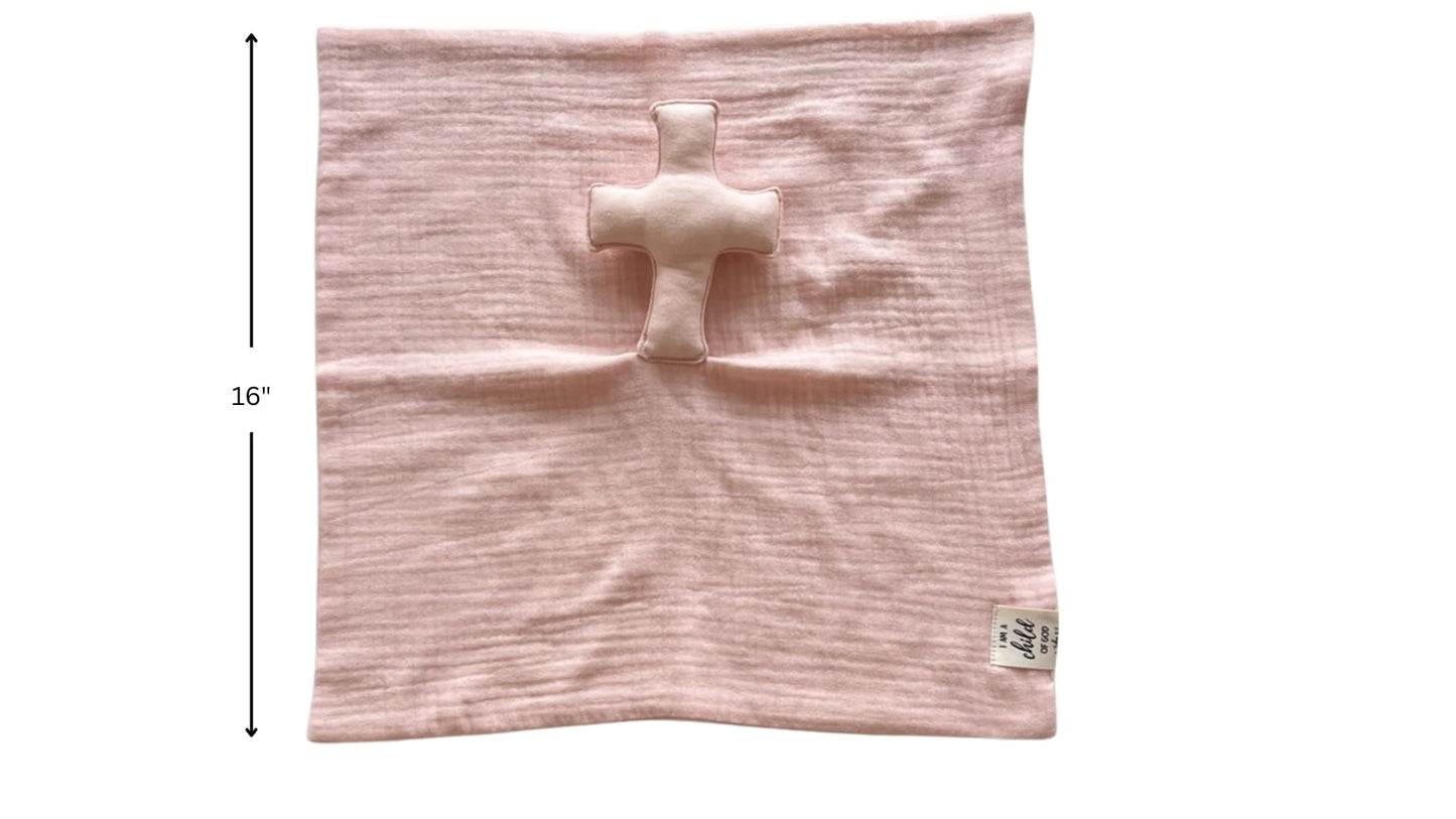 Cross Lovey, Cross Security Blanket, Christian Baby Gift, Baptism Gift, Easter Gift, Newborn Baby Gift, Blessing Blanket (Dusty Pink)