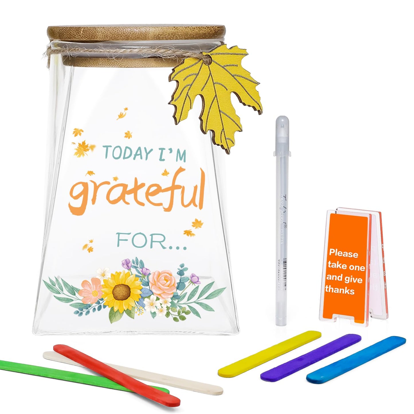 Gratitude Jar – DIY Thankful Notes & Positive Affirmations Jar Count Your Blessings – 150 Write-On sticks – Thanksgiving Activity, Christmas Gift, Birthday, Family & Friends Keepsake (stick style)