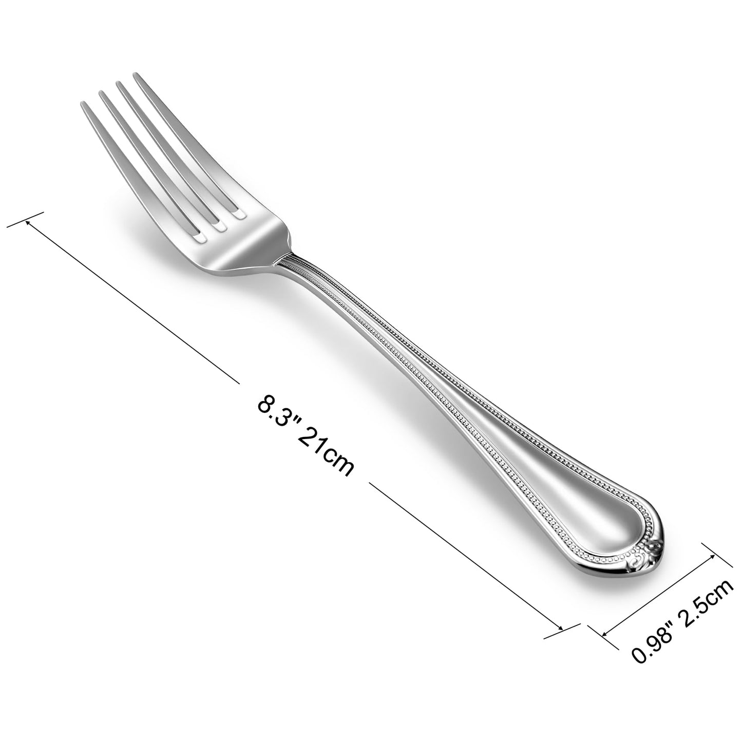 KEAWELL Pearl Edge 4-Piece Premium Fork Set, 18/10 Stainless Steel, Fine Silverware with Mirror Finish, Dishwasher Safe (4, 8" Dinner Forks)