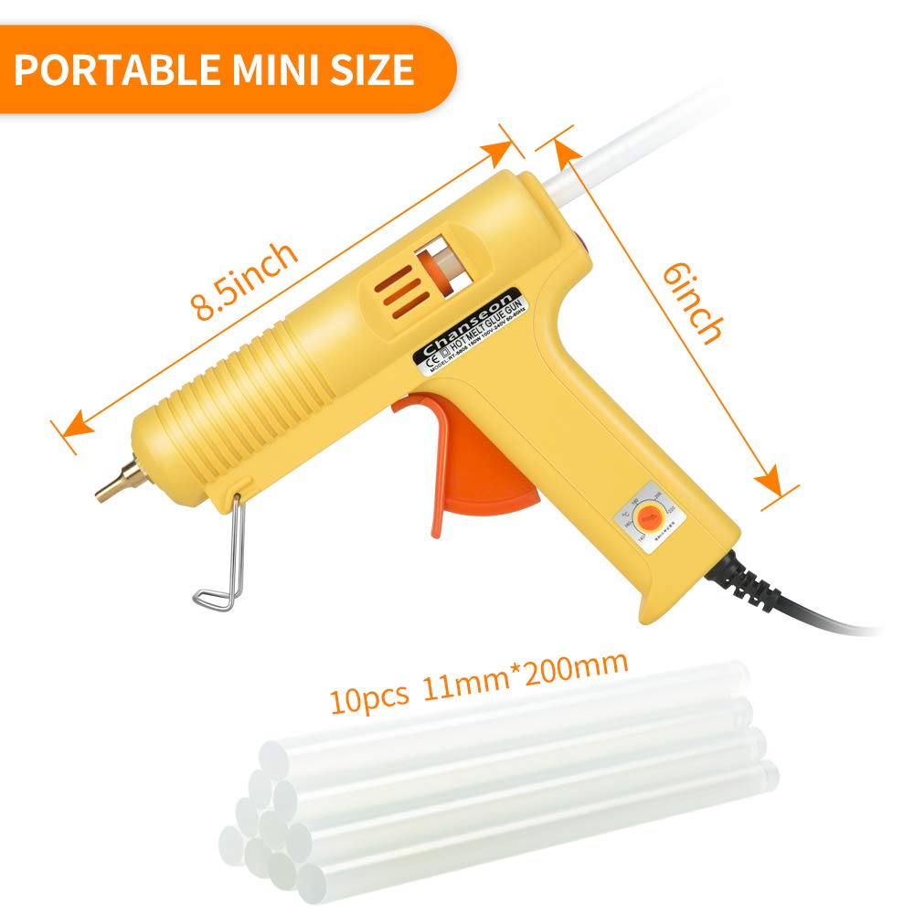 Chanseon 150 watts Industrial Hot Melt Glue Gun US Plug with 10 Pcs Glue Sticks Adjustable Temperature 5 Copper Nozzles for DIY Crafts and Quick Repairs