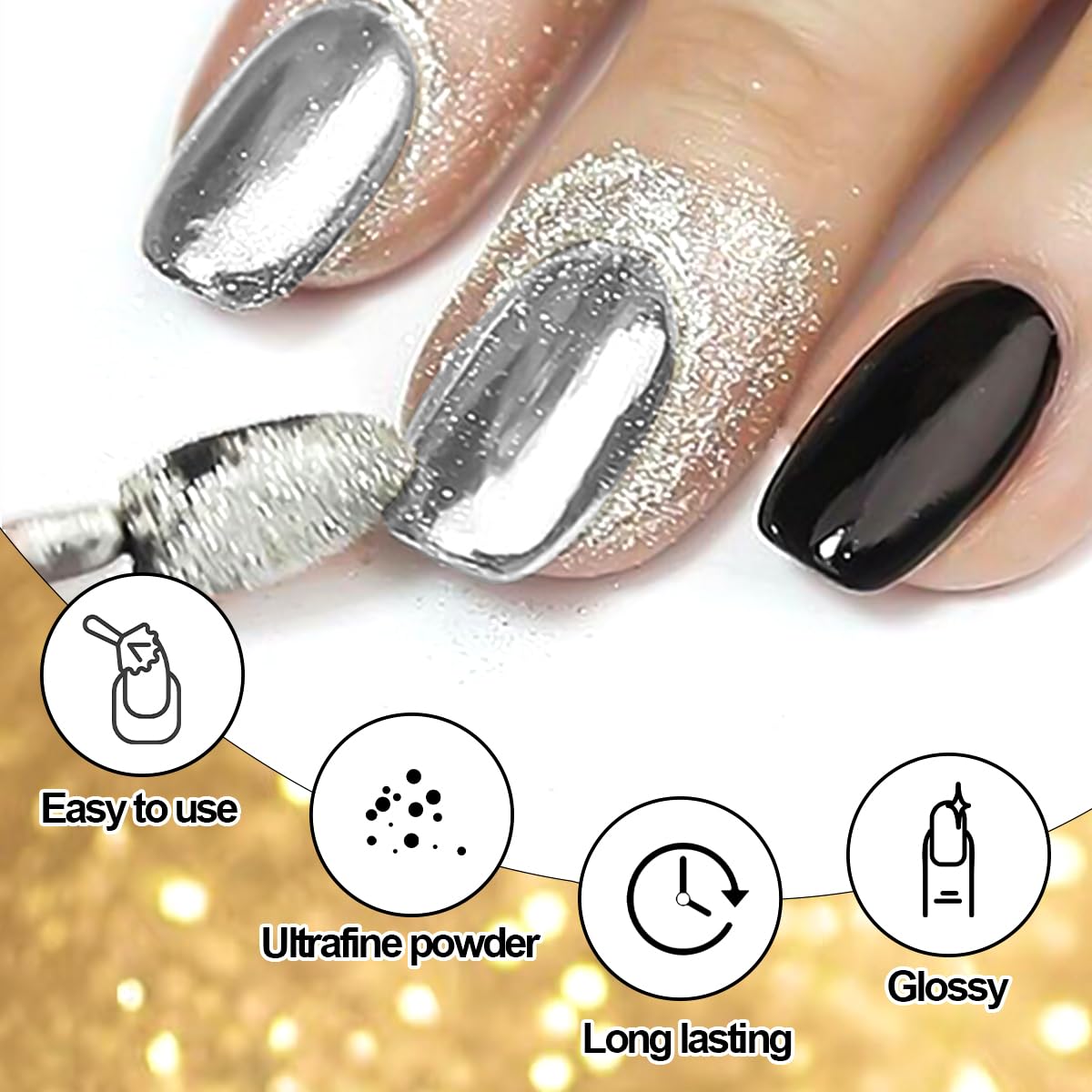 12 Jars Chrome Nail Powder Kit, White Pearl Chrome Nail Powder Metallic Mirror Effect Pigment Holographic Dip Powders & Opal Nails Chunky Glitter Flakes for Home DIY Salon Use