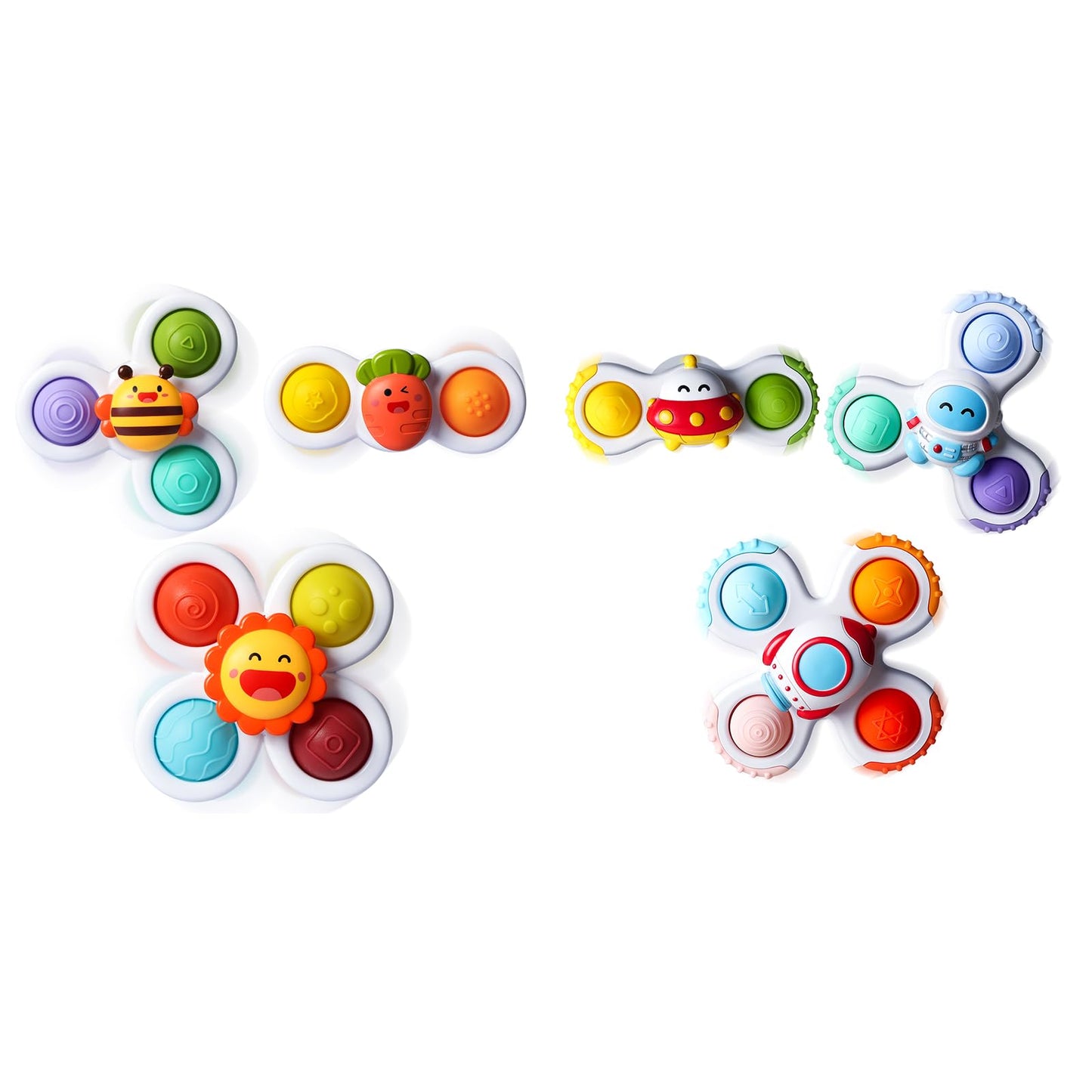 ALASOU 6 PCS Suction Cup Rotating Toys(3 POP+3 Space) for Infant and Toddlers