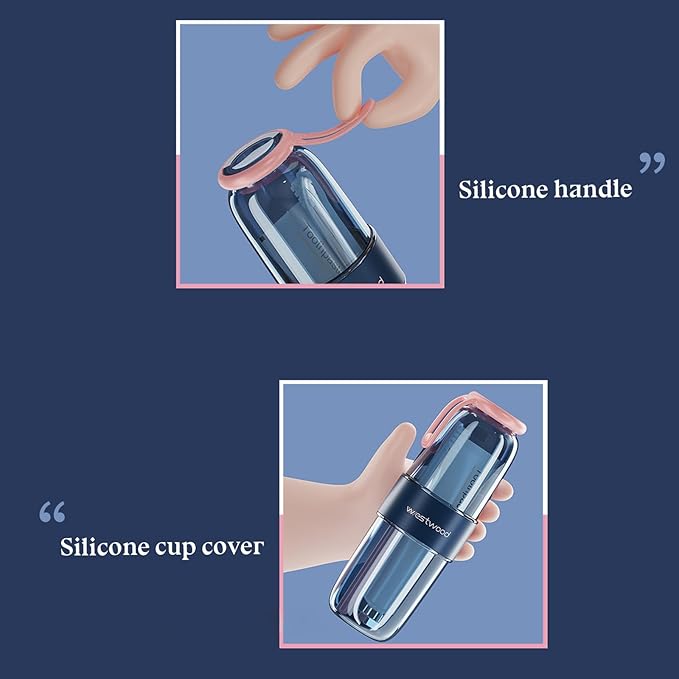 Luxury Transparent Blue Plastic Travel Toothbrush Holder Case with Cover, Portable Travel Toothbrush Cup, Storage Container for School Camping Business Trip Bathroom