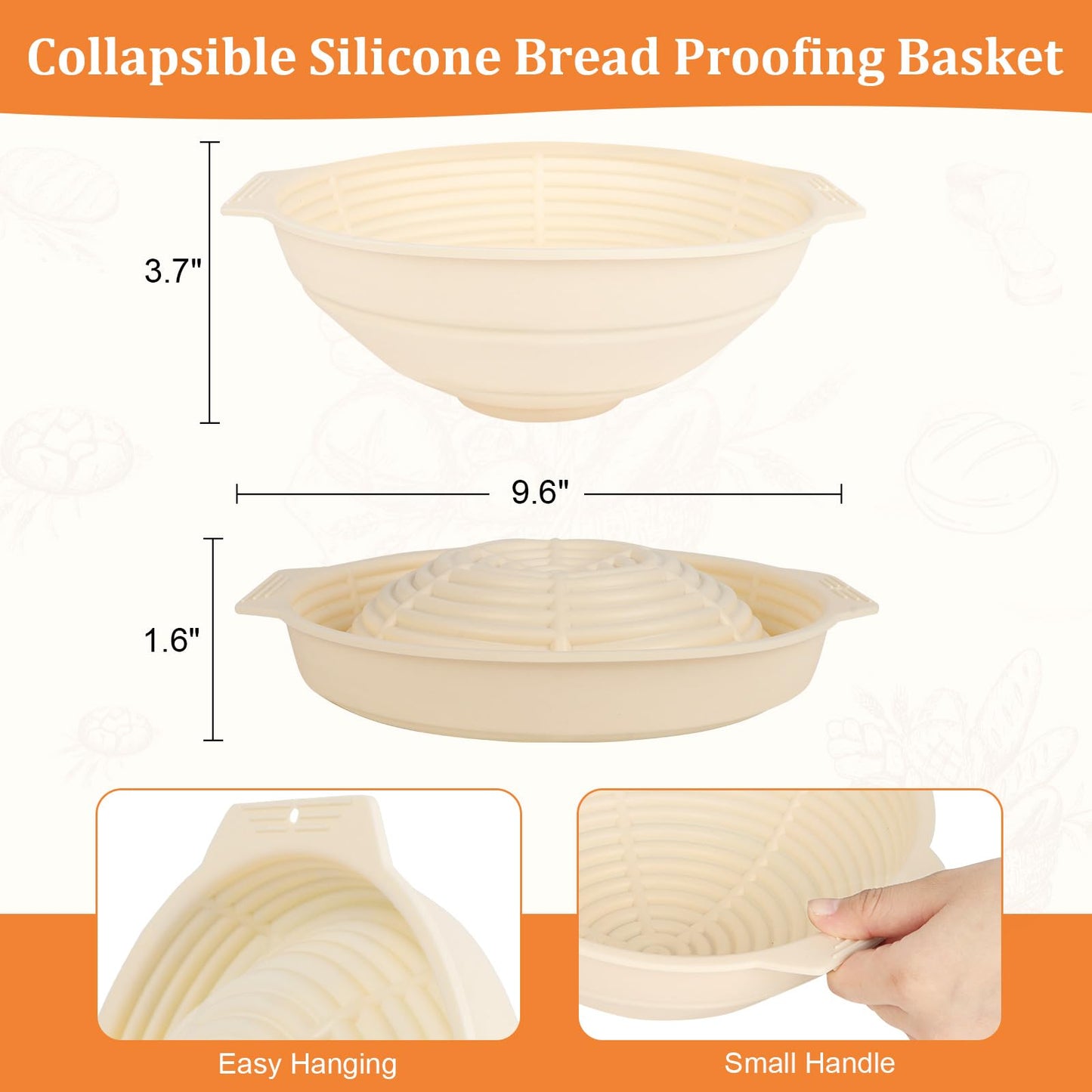 ORANGAROOS Sourdough Baking Supplies Kit Including 9 inch Round Silicone Banneton Basket, Dough Scraper, Bread Lame, Danish Whisk and Bread Bag;Proofing Basket Set for Home Bakers