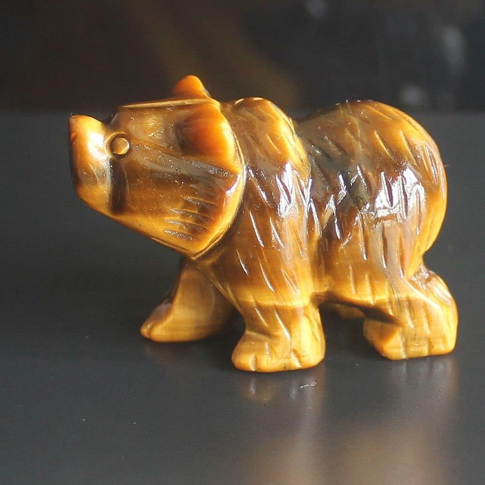 HLbshi Hand Carved Gemstone Crystal Bear Figurine Animal Statue Carving Office Home Decor Collections 2'' (Tiger Eye)