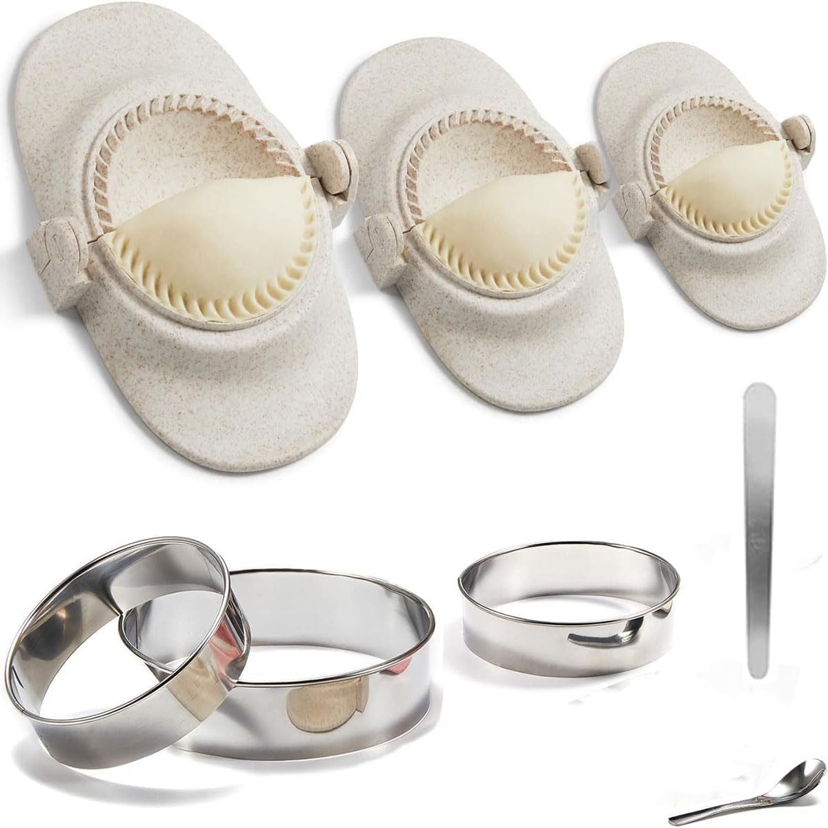 3 Sizes Empanada Maker Press, Multiple Size Dumpling Maker Set with Dough Cutter, Dumpling Mold Set for Pierogi, Pastelitos, Calzone, Turnovers, Chinese Dumpling (4.2"/3"/2.6")