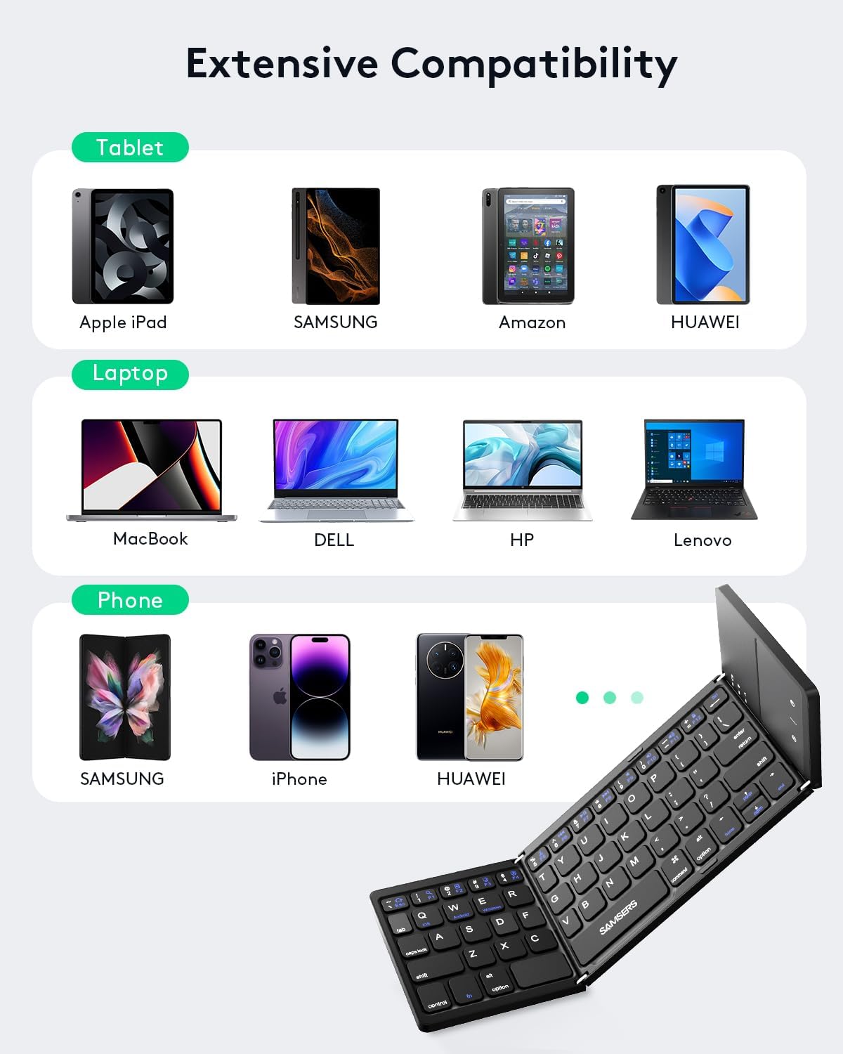 Samsers Foldable Bluetooth Keyboard with Touchpad - Portable Wireless Keyboard with Holder, Rechargeable Full Size Ultra Slim Pocket Folding Keyboards for Android Windows iOS Tablet & Laptop - Black