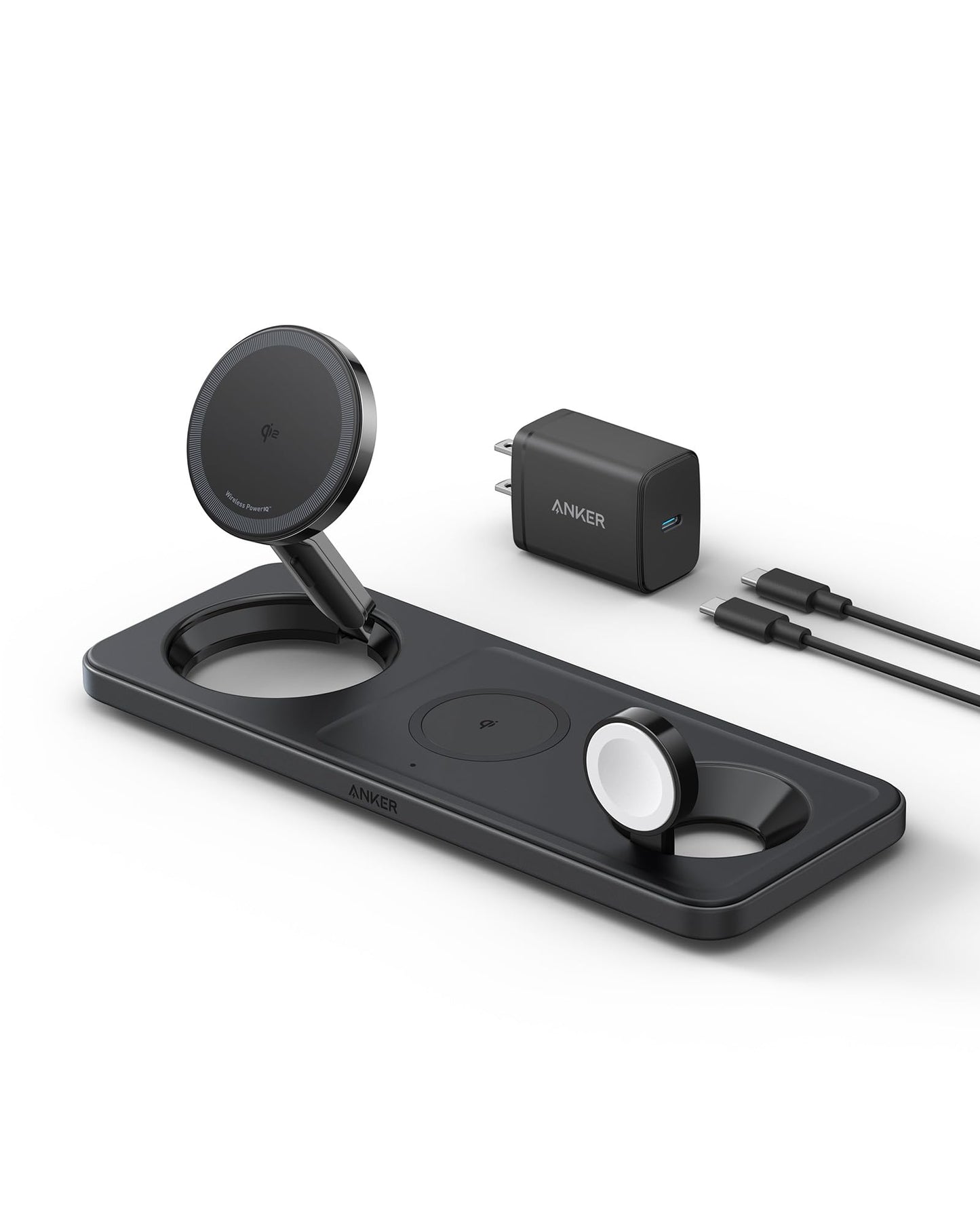 Anker iPhone 16 Foldable 3-in-1 Wireless Charging Station, Qi2 Certified 15W Ultra-Fast MagSafe-Compatible Wireless Charger, for iPhone 15/14 Series, AirPods, Apple Watch (USB-C Charger Included)