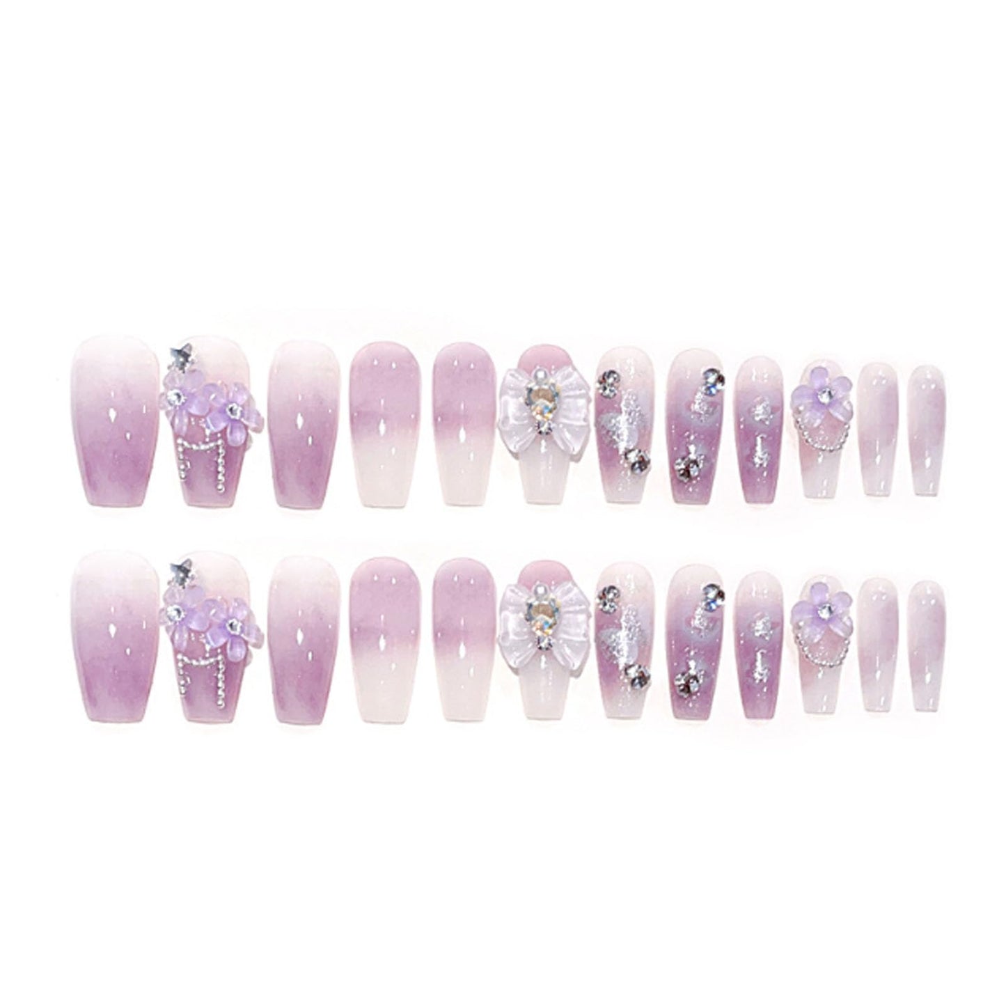 Hkanlre 3D Press on Nails Medium Fake Coffin Nails Tips Full Cover Luxury False Nails for Women and Girls 24PCS