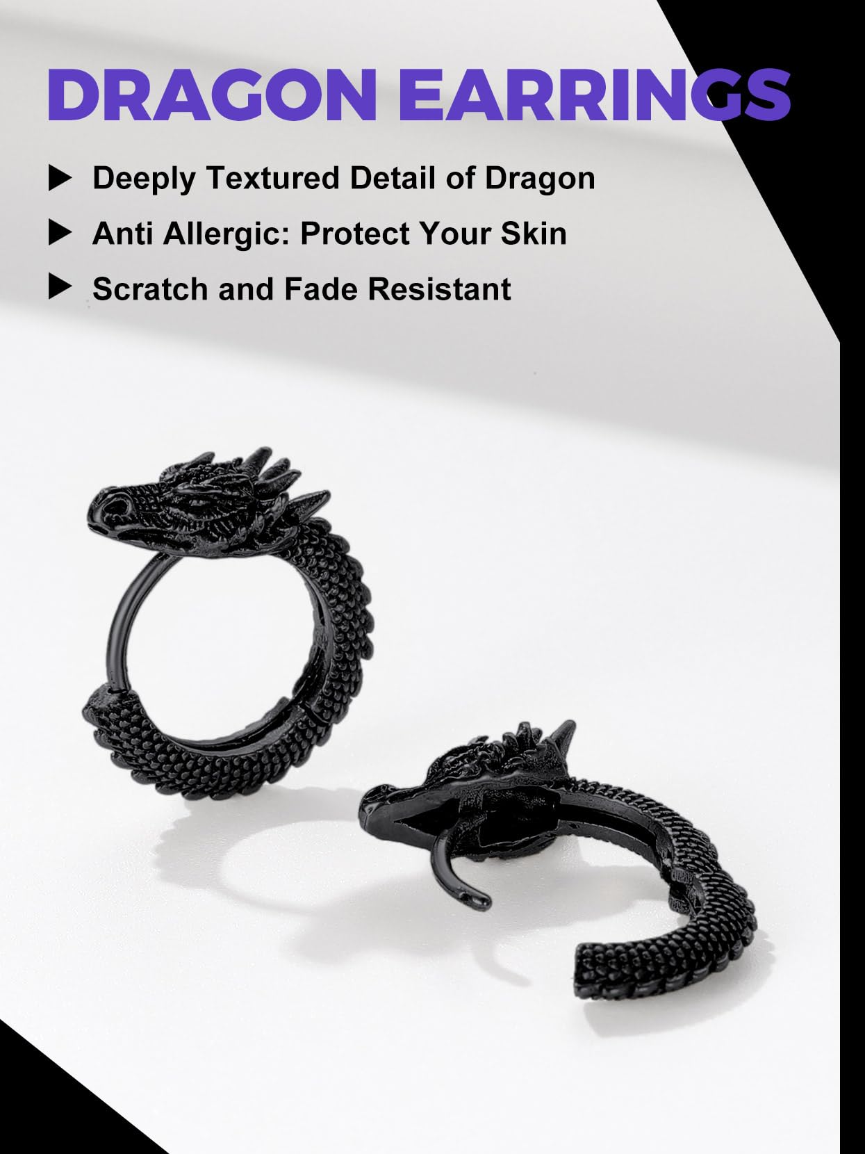 Richsteel Stainless Steel Hoops - Dragon Design Earrings for Men, Gothic Punk Jewelry with Secure Clasp