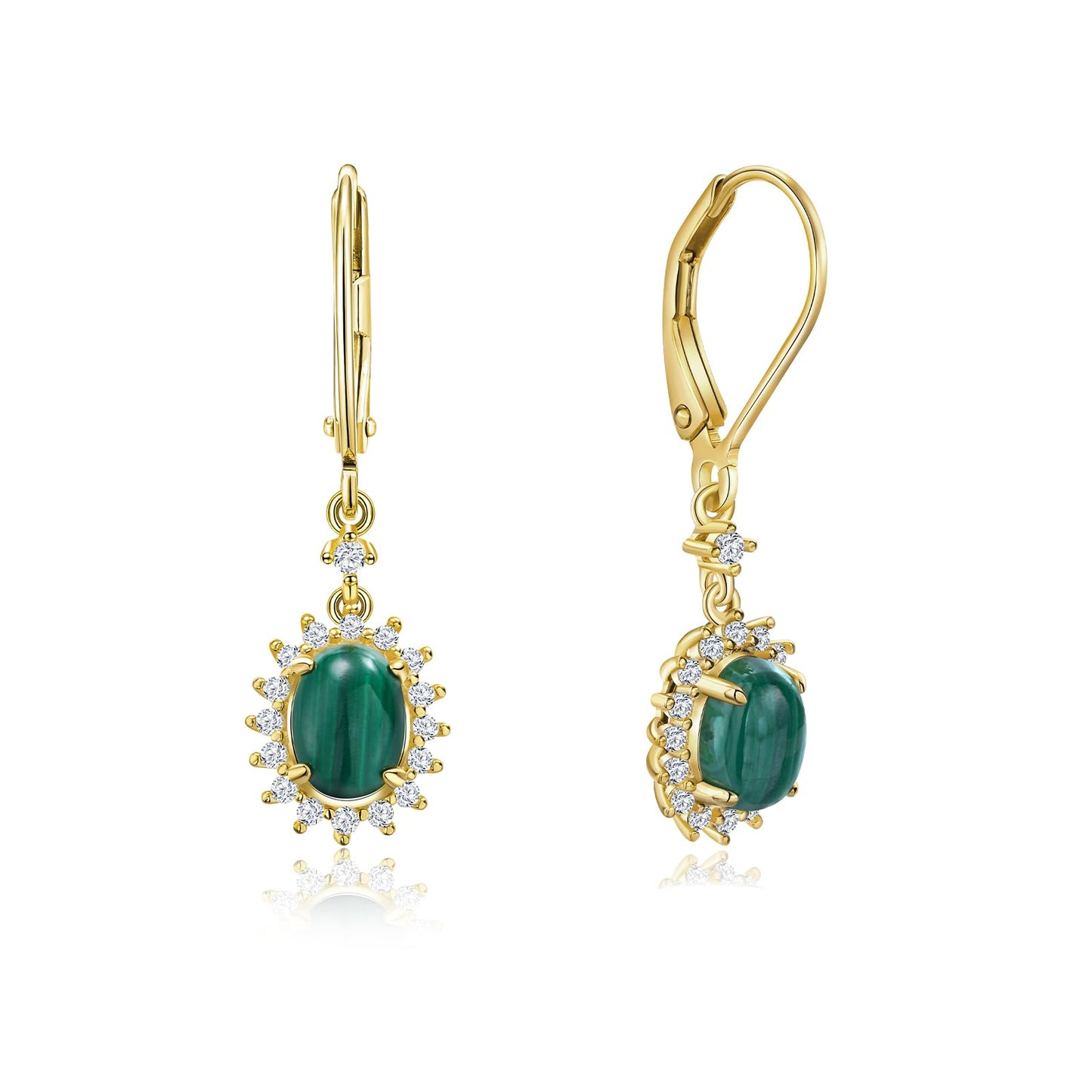 AIBAO Malachite Dangle Earrings for Women Green Crystal Snowflake Dangling Earrings Boho Jewelry Sterling Silver Oval Malachite Drop Earrings
