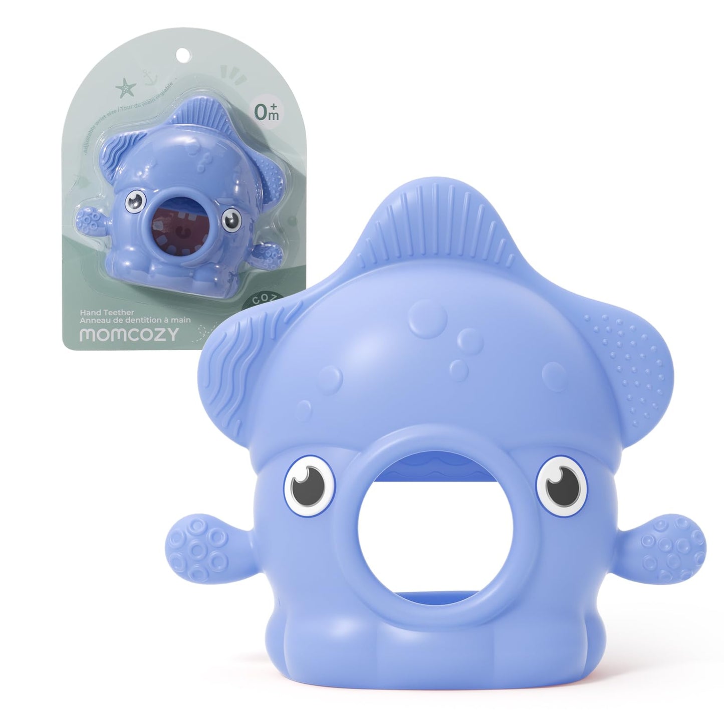 Momcozy Teething Toys, Food Grade Silicone Baby Teether for 0–12 Months, Baby Adjustable Teethers Mitten, Easy Grip Teething Relief with Multiple Chew Points,Sensory Exploration & Early Learning，Blue
