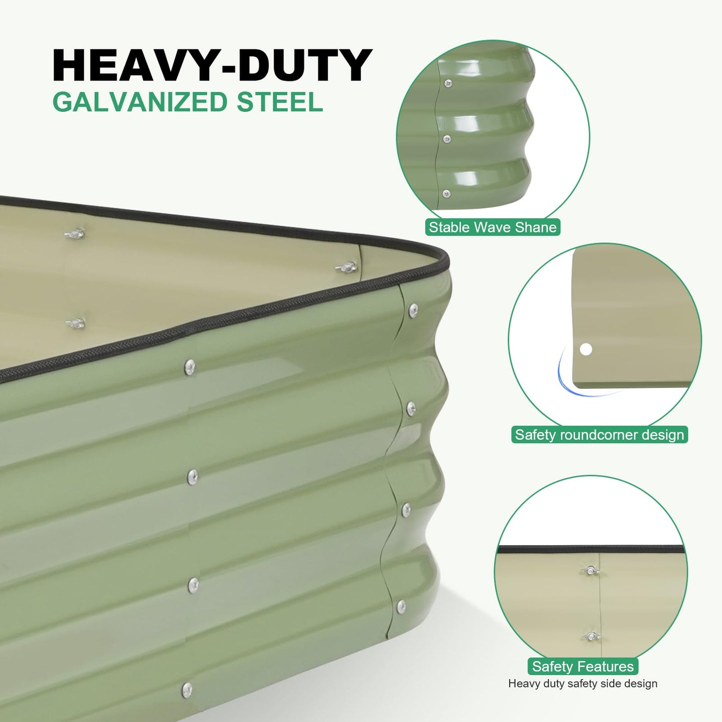 1MORE Raised Garden Bed -5X3X1 Galvanized Planter Box for Outdoor Gardening,4 in 1 Modular Raised Bed Kit with Protective Tape, Gloves for Herb，Ideal for Vegetables and Plants.Green-2Pack