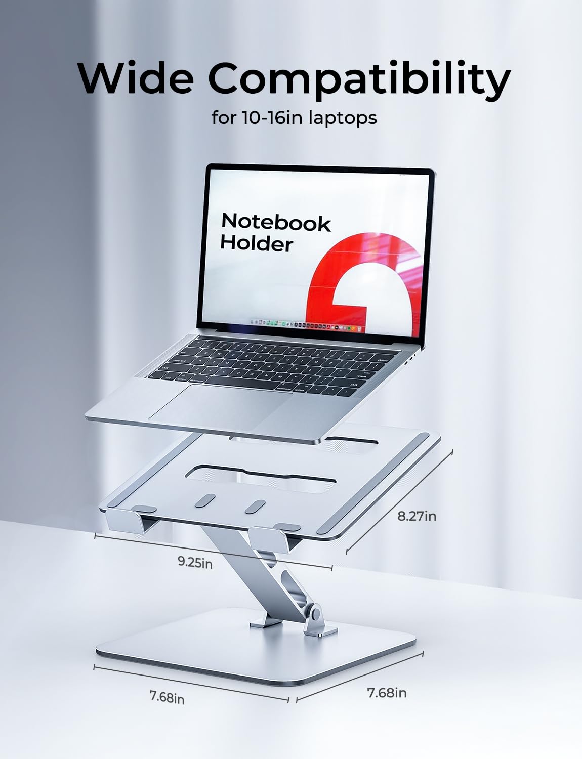 Niweya Adjustable Ergonomic Laptop Stand for Desk, Foldable Computer Stand, Stable Aluminum Lectern Notebook Riser & Portable Laptop Holder Mount Compatible with 10-16" MacBook Pro/Air, Dell, HP
