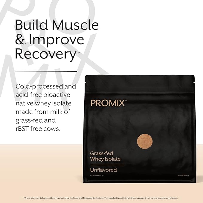 ProMix Nutrition Whey Protein Isolate Powder, 30g Grass Fed Whey Isolate, 6.6g BCAAs, Gluten Free, Keto Friendly, Unflavored - 2.5 Pound (Pack of 1)