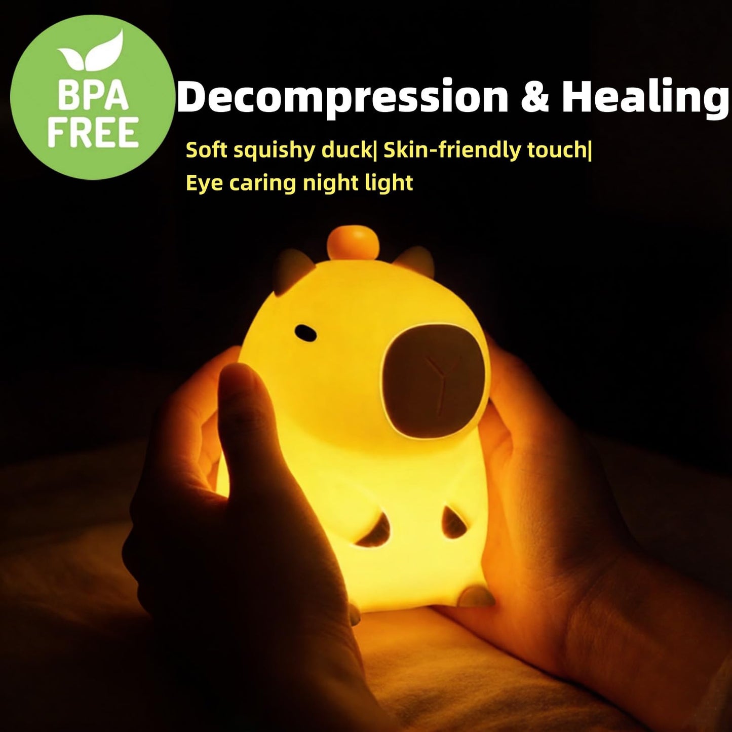 Night Light,Cute Tangerine LED Squishy Novelty Animal Night Lamp,Dimmable Soft Silicone Nursery Nightlight for Kids, Rechargeable Bedroom Touch Lamp, Dorm Decor, Gift(Capybara)