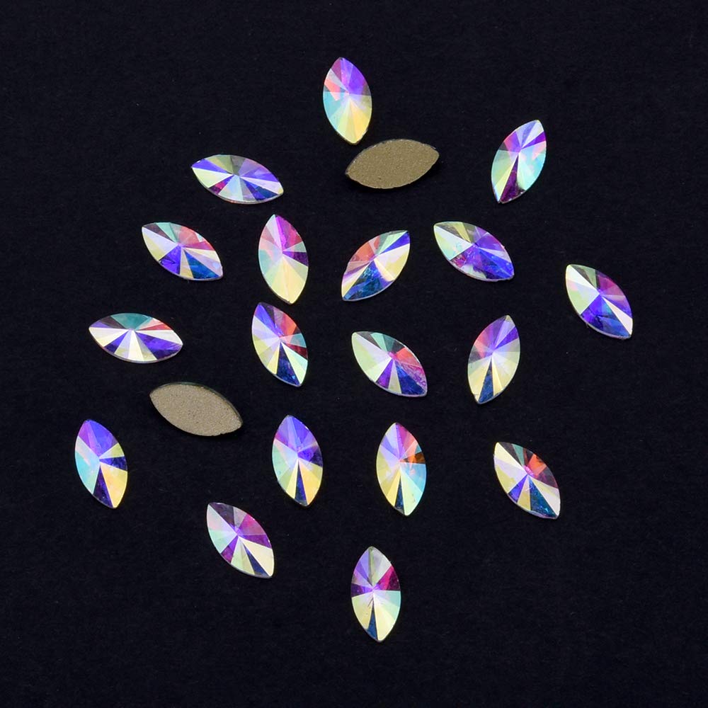 Tisslan 100pcs Crystal Ab Flatback Marquise Rhinestones 3D Nail Art Decoration 3 Designs Mix Sparkling Accessories