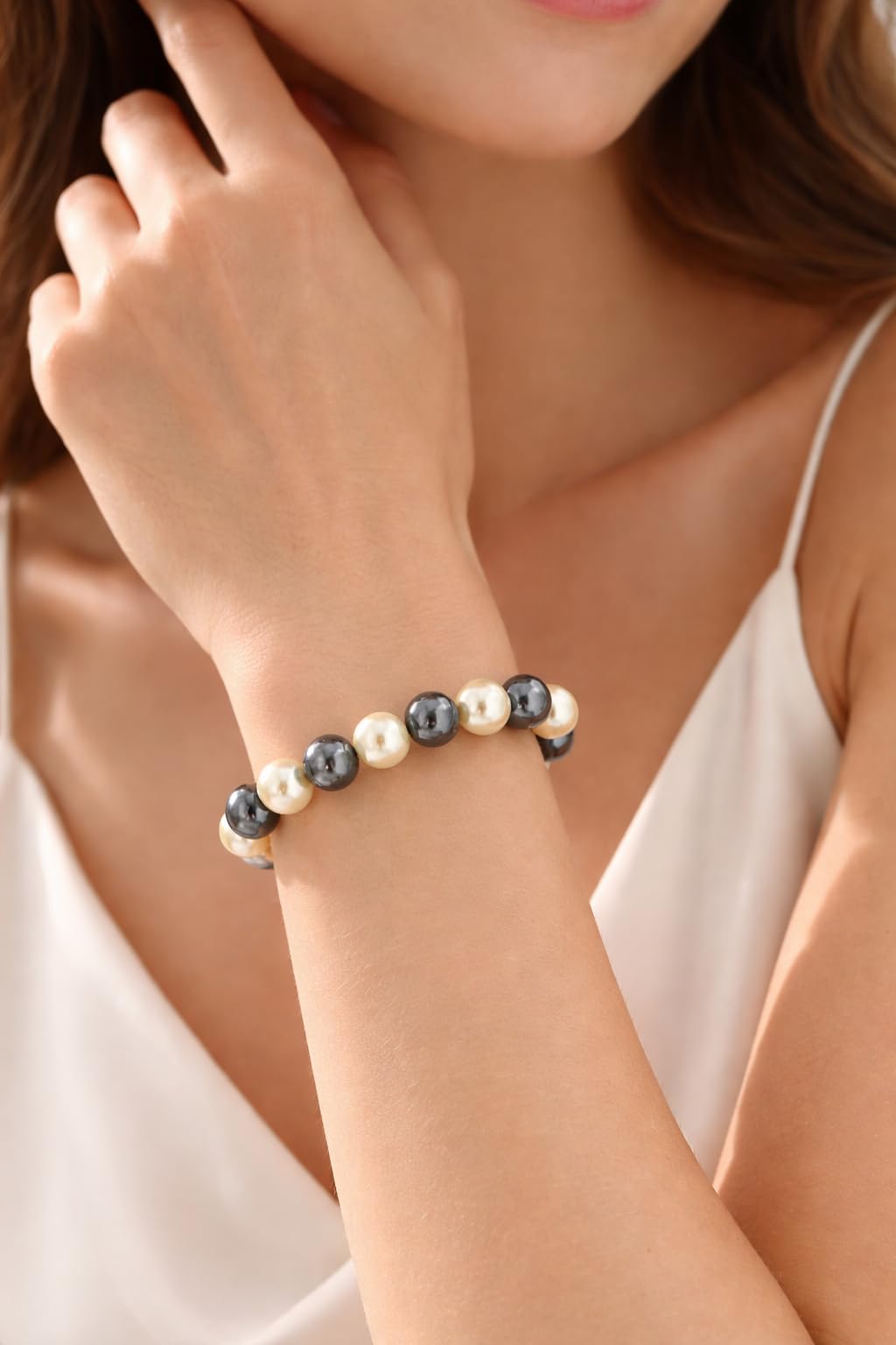 38 Magnetic Therapy Hematite beaded Bracelet For Women And Men Power Gemstone Crystal Unisex Macrame (Faux Pearl Hematite, 12, millimeters)
