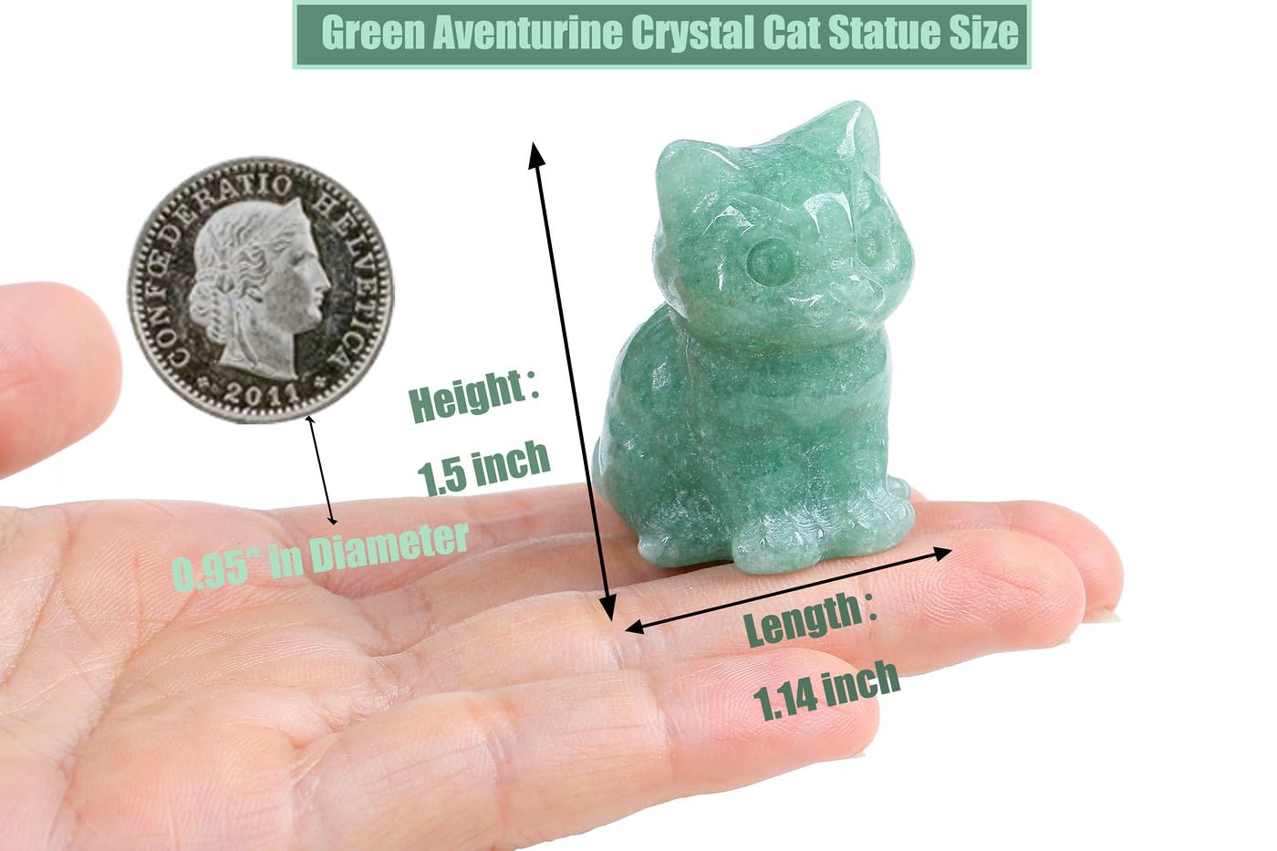 DUQGUHO Green Aventurine Cat Crystal Figurines - Lucky Cute Cat Statue for Room Desk Decor 1PC