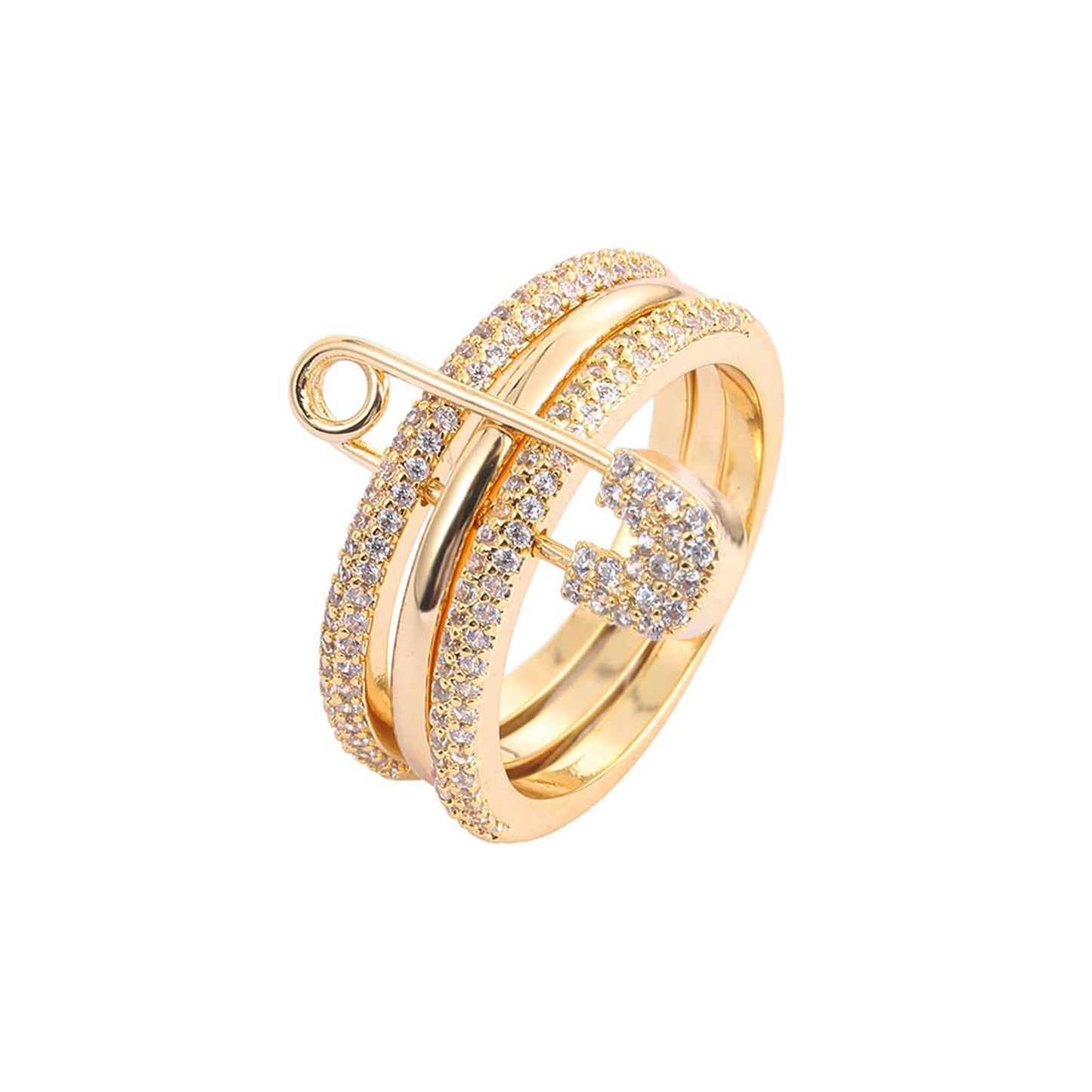 JONAYUOV Stackable Rings for Women, 3PCS Safety Pin Silver& Gold Cz Cubic Zirconia Rings Thumb Ring, Size 5-10 (Gold, 6)