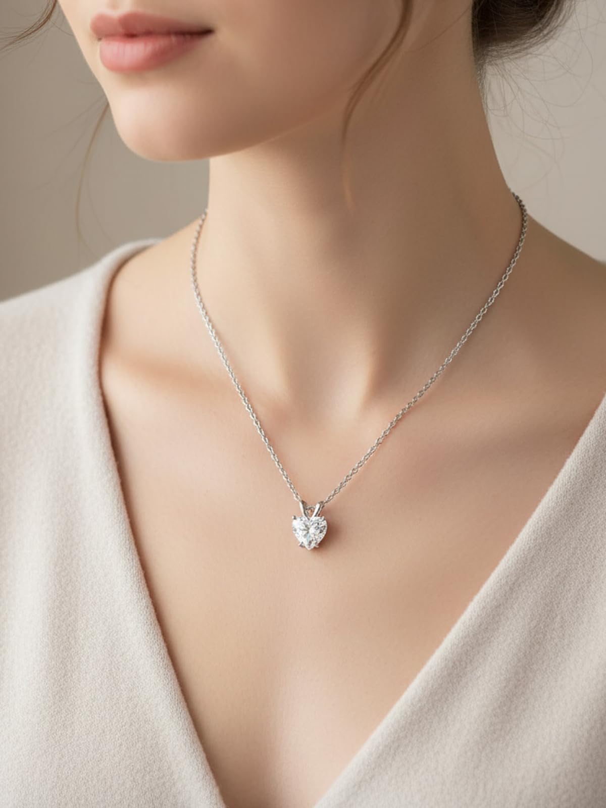 CYW Womens Small Moissanite Simple Heart Necklace 925 Sterling Silver Imitation Diamond Solitaire Pendant Necklace