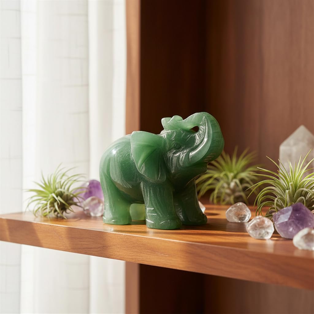 SquarezhenBo Elephant Ornament, Elephant Statue, Jade Stone Handcraft Natural Green Jade Stone Elephant Statue Decor Toys in Hand Home Décor Accents Sculptures (Green)