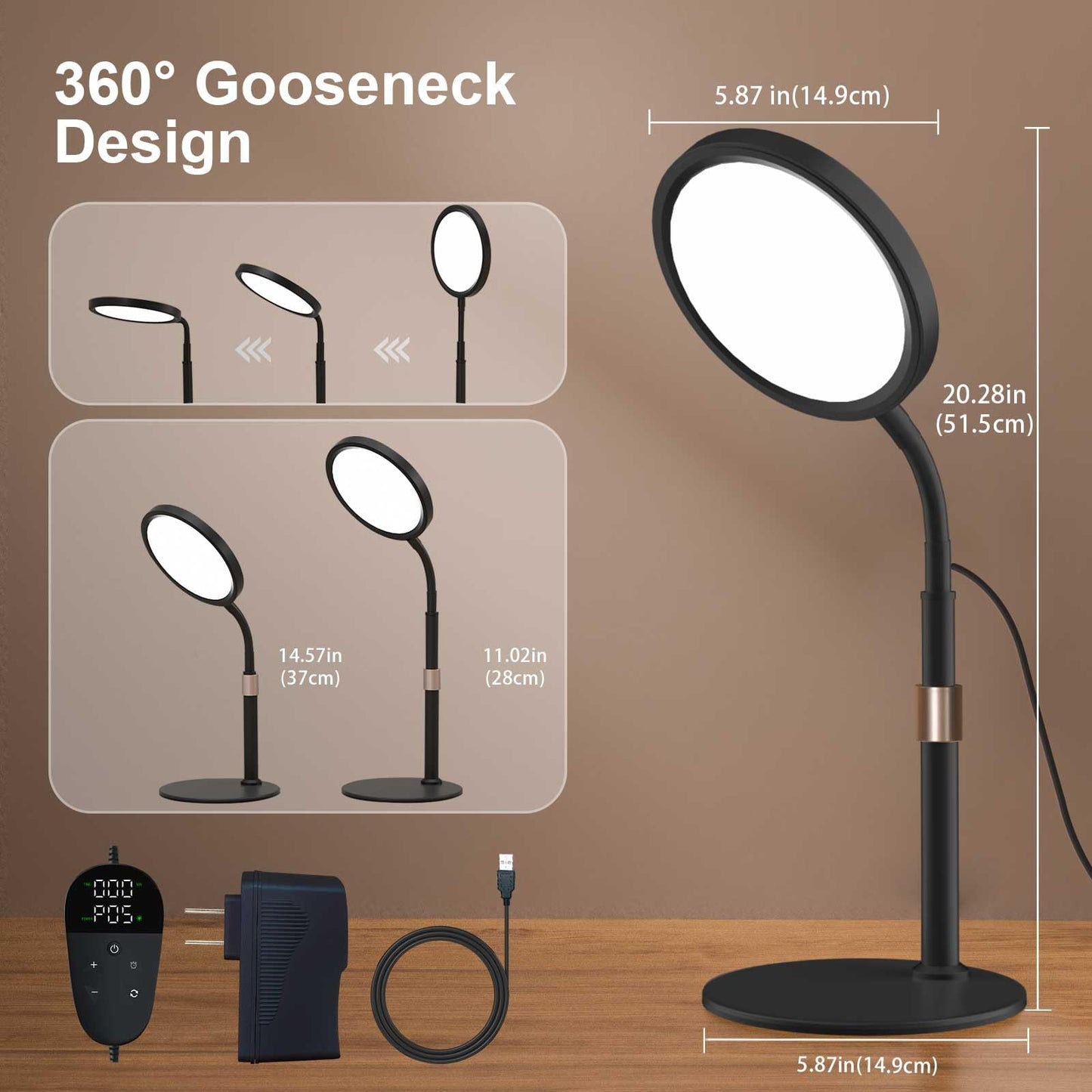 Sozapooty Light Therapy Lamp, UV-Free 10000 Lux Light Therapy Desk Lamp with 360° Gooseneck & 9 Brightness Happy Therapy Light for Lift Mood