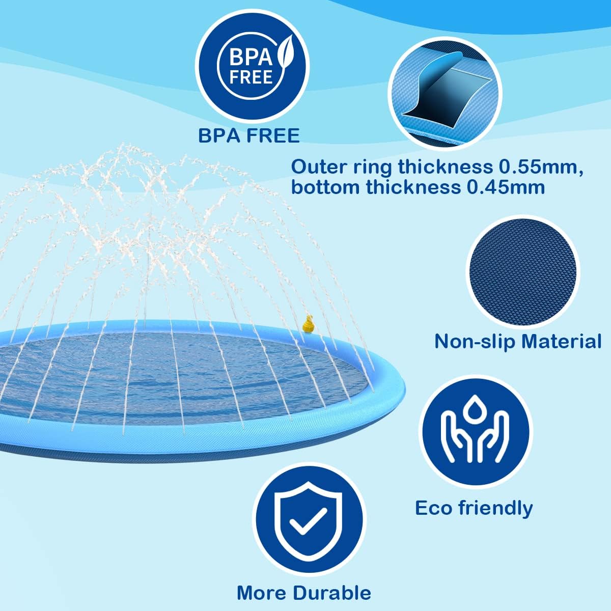 Splash Sprinkler Pad for Dogs - 67" Thicken Pet Swimming Pool Bathtub, 2024 New Packaging Pet Summer Backyard Playset & Water Toys(67",Blue)