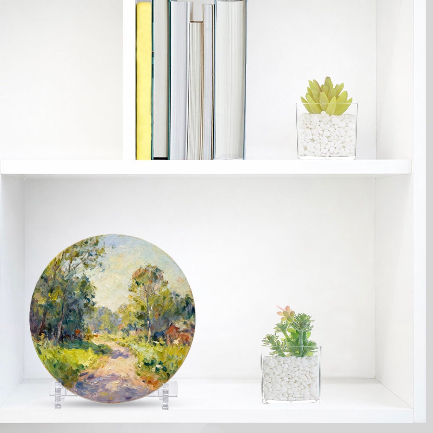 PapakeNook 2-Pack Mini Clear Acrylic Artificial Succulent in Pots Small Fake Plants for Living Room Bathroom Plant Shelf Decor Office Desk Floating Shelves Window Sill Decoration Accessories