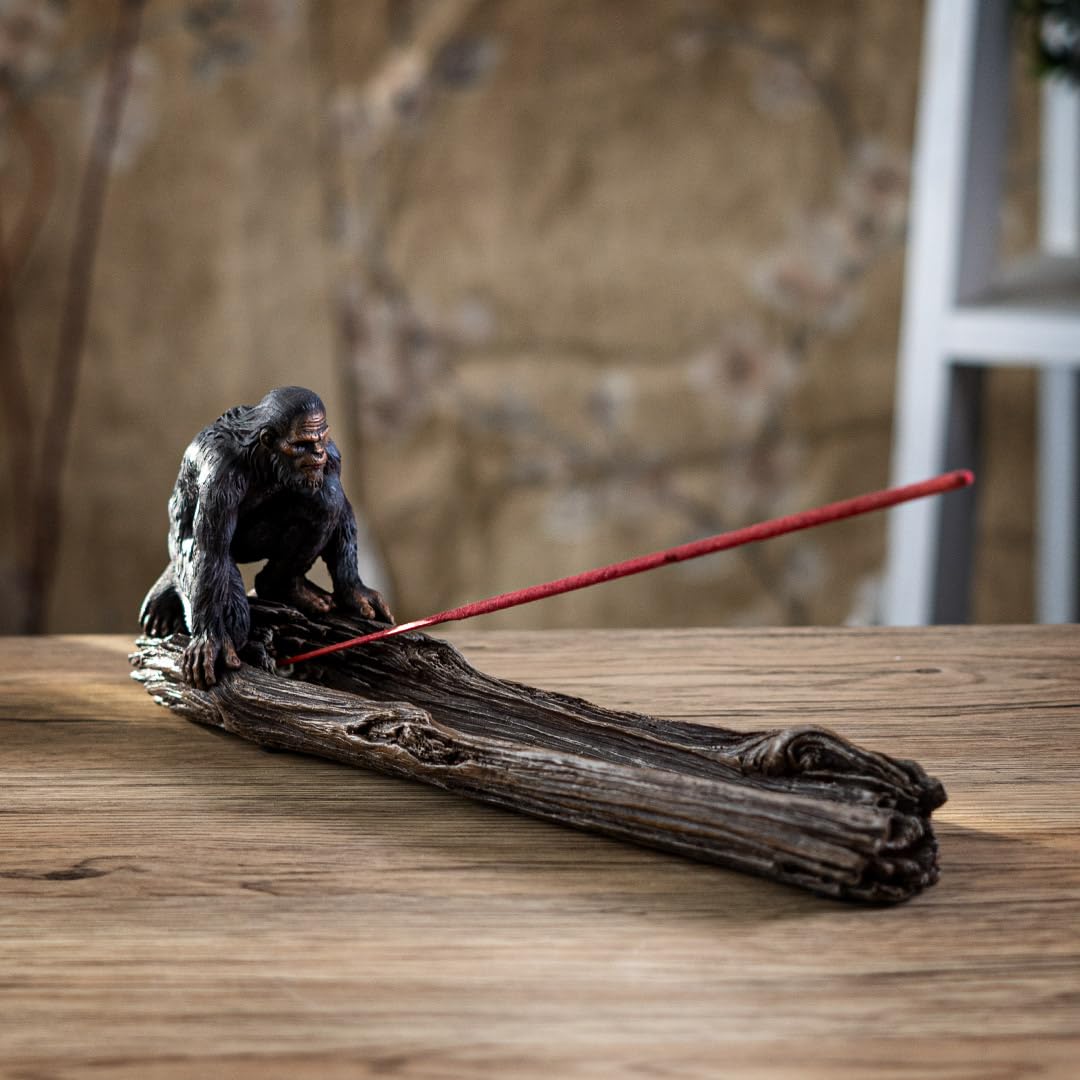 Pacific Giftware Sasquatch Bigfoot Gorilla Ape on Log Incense Stick Burner Holder for Nature Inspired Driftwood Design Aromatherapy Polyresin Home Decor 3.5" H