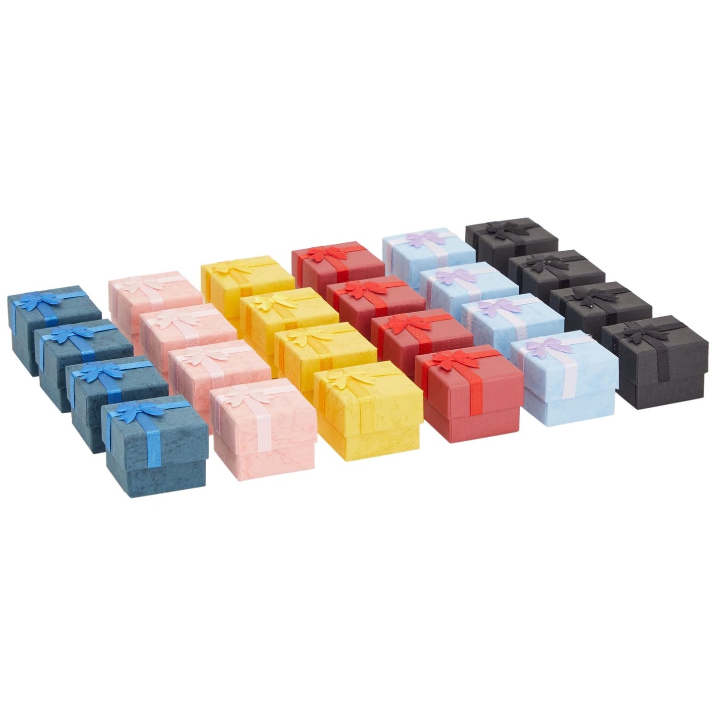 Juvale Ring Boxes Bulk Set - 24-Pack Multi-Color Square Cardboard, 1.6 x 1.2 x 1.6 In - Mini Gift Box with Lid & Bow for Rings & Jewelry