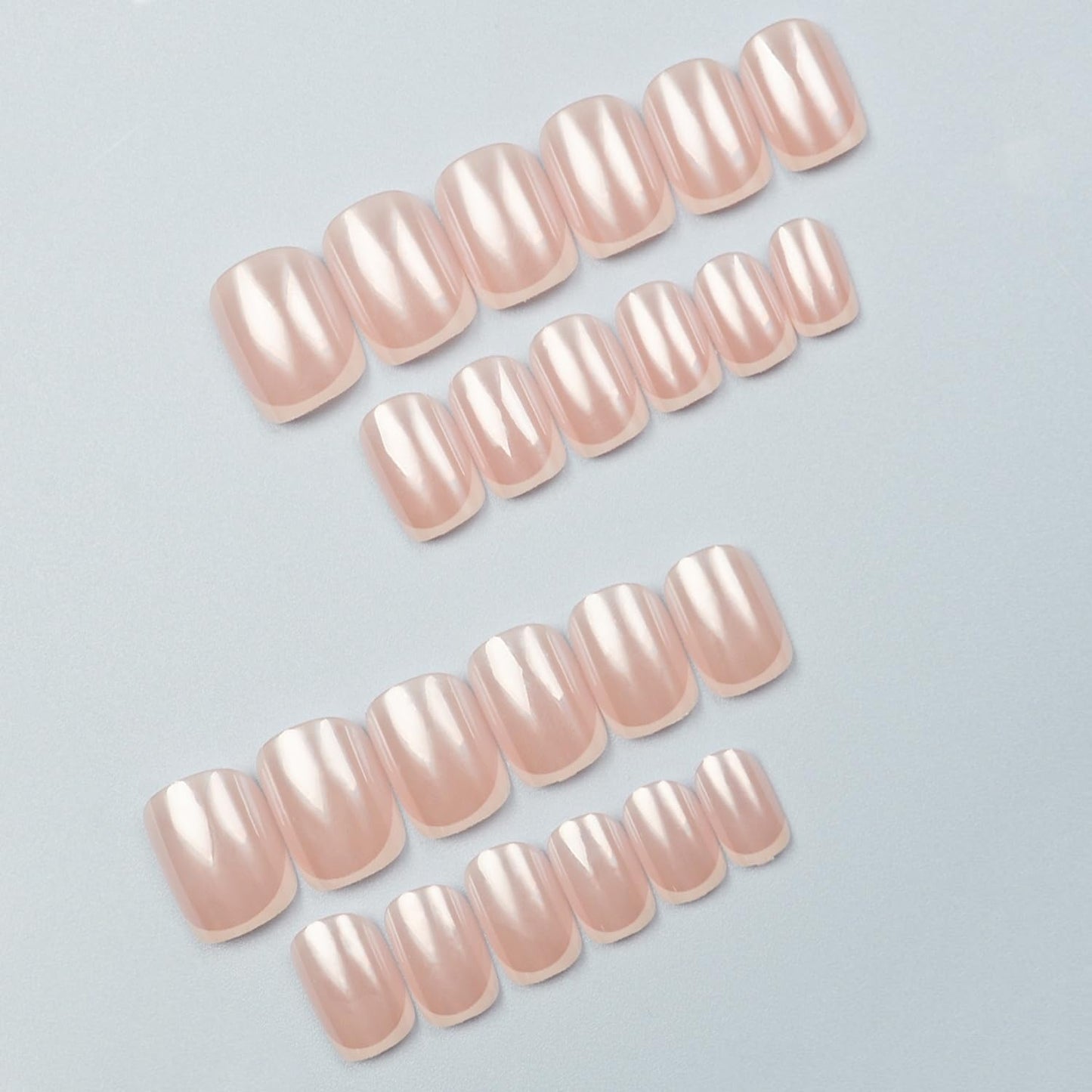 24 Pcs Pink Chrome Press on Nails Short Square Shaped Fake Nail Glossy Reusable Acrylic Nail Designs White French Tip False Nails Full Cover Stick on Nails for Women Manicure Accessories