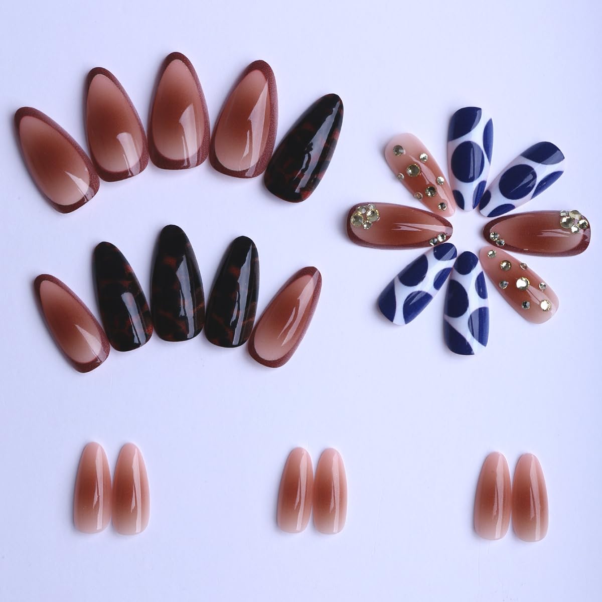 plalely Long Press on Nails Almond Blue Acrylic Press on Nails with Turtle Print Designs Long Almond Nail Tips for Women 24pcs