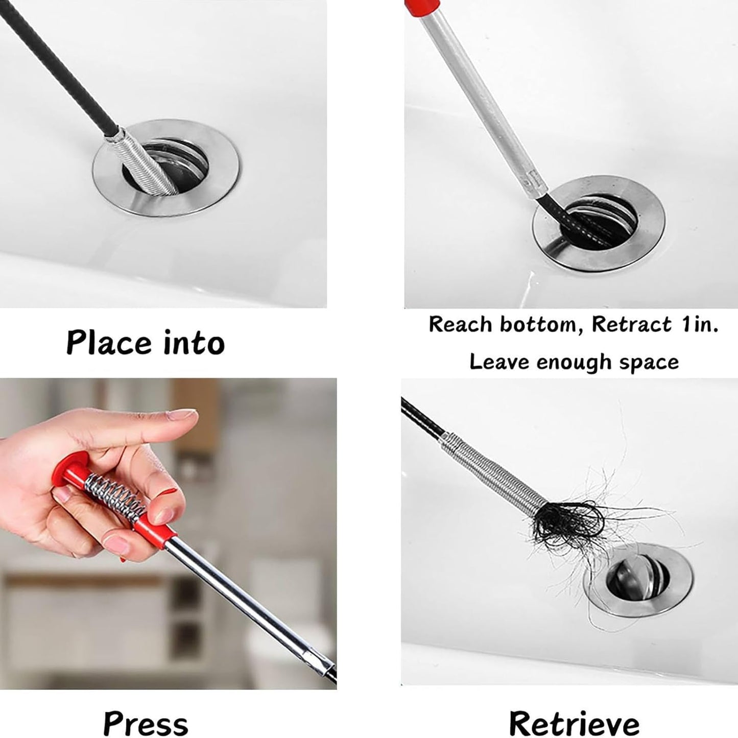GDOMI 118" Flexible Grabber Claw Tool Reacher, Drain Snake Hair Drain Clog Remover Tool with 4 Claws Bendable Hose for Litter Pick, Home and Kitchen Sink, Drains, Toilet