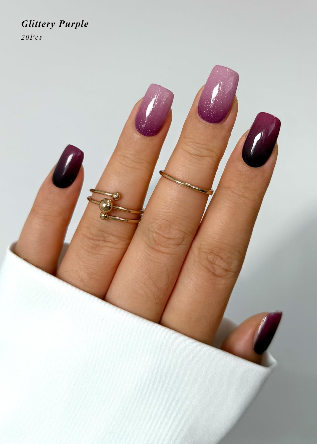 AutyaMee Semi Cured Gel Nail Strips (Glittery Purple), 20 Pcs Omber Gel Nail Wraps, Stickers, UV Light Required, Salon Quality